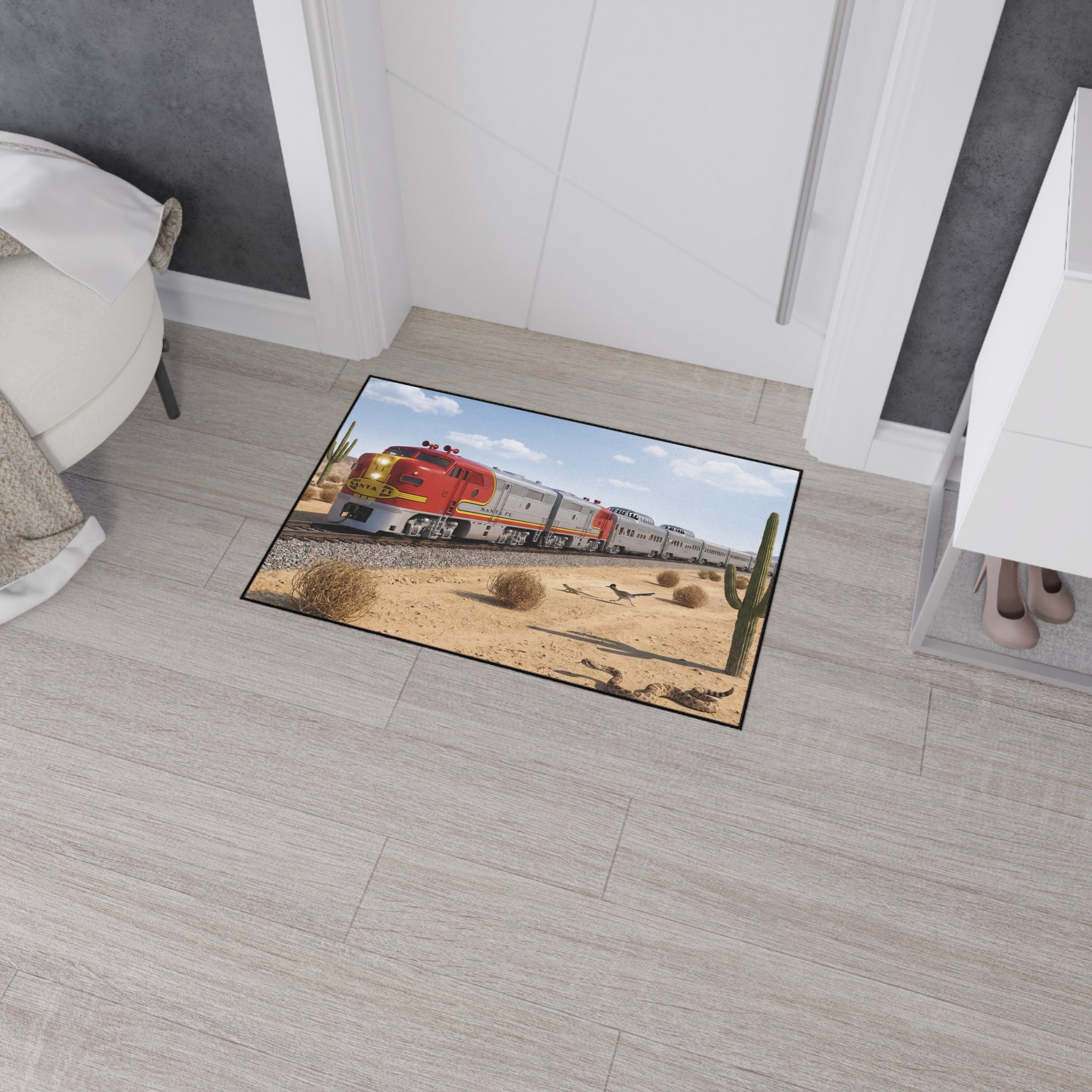 Santa Fe Desert Train Floor Mat | Southwestern Railroad Scene, Heavy Duty
