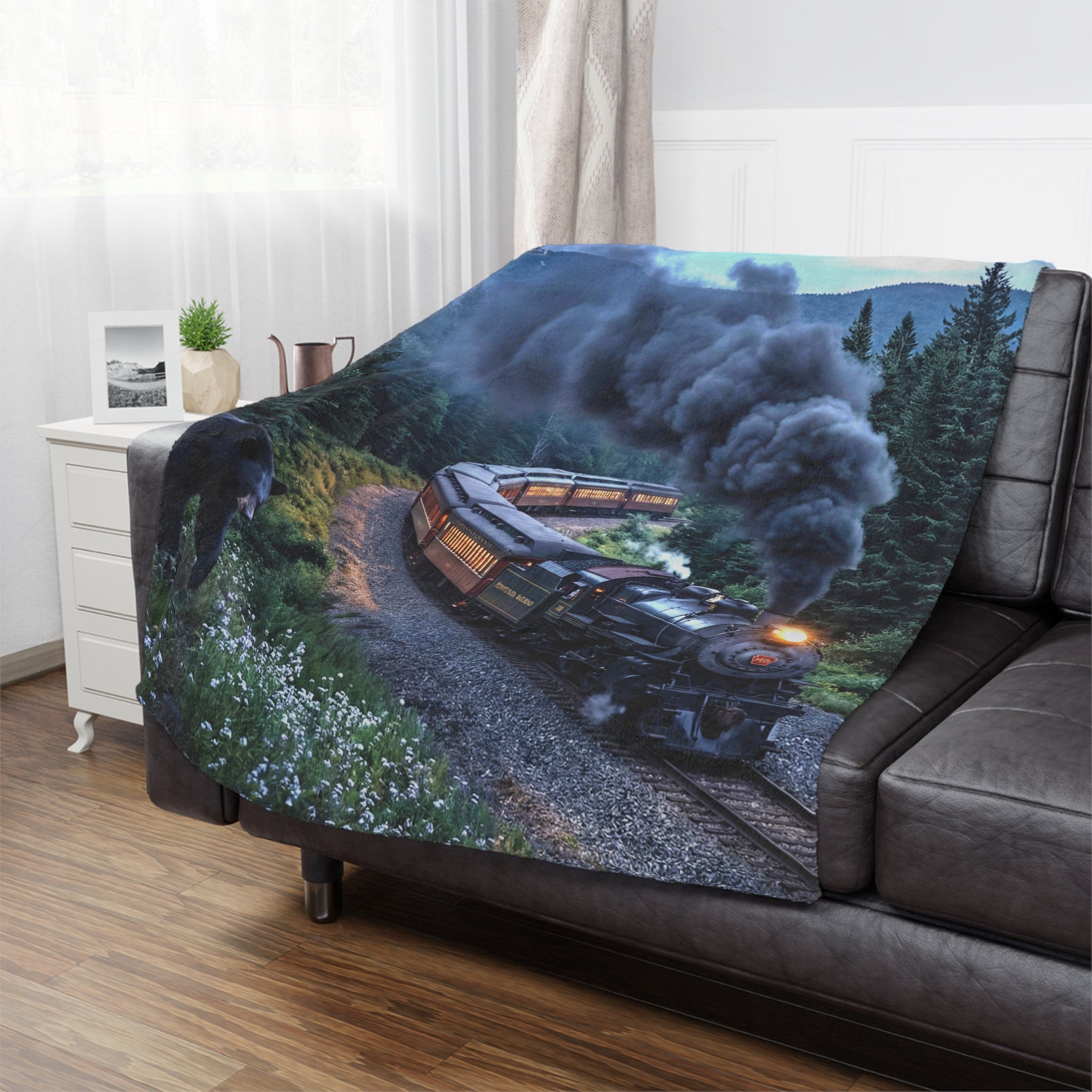 Vintage Steam Train Minky Blanket / Scenic Locomotive
