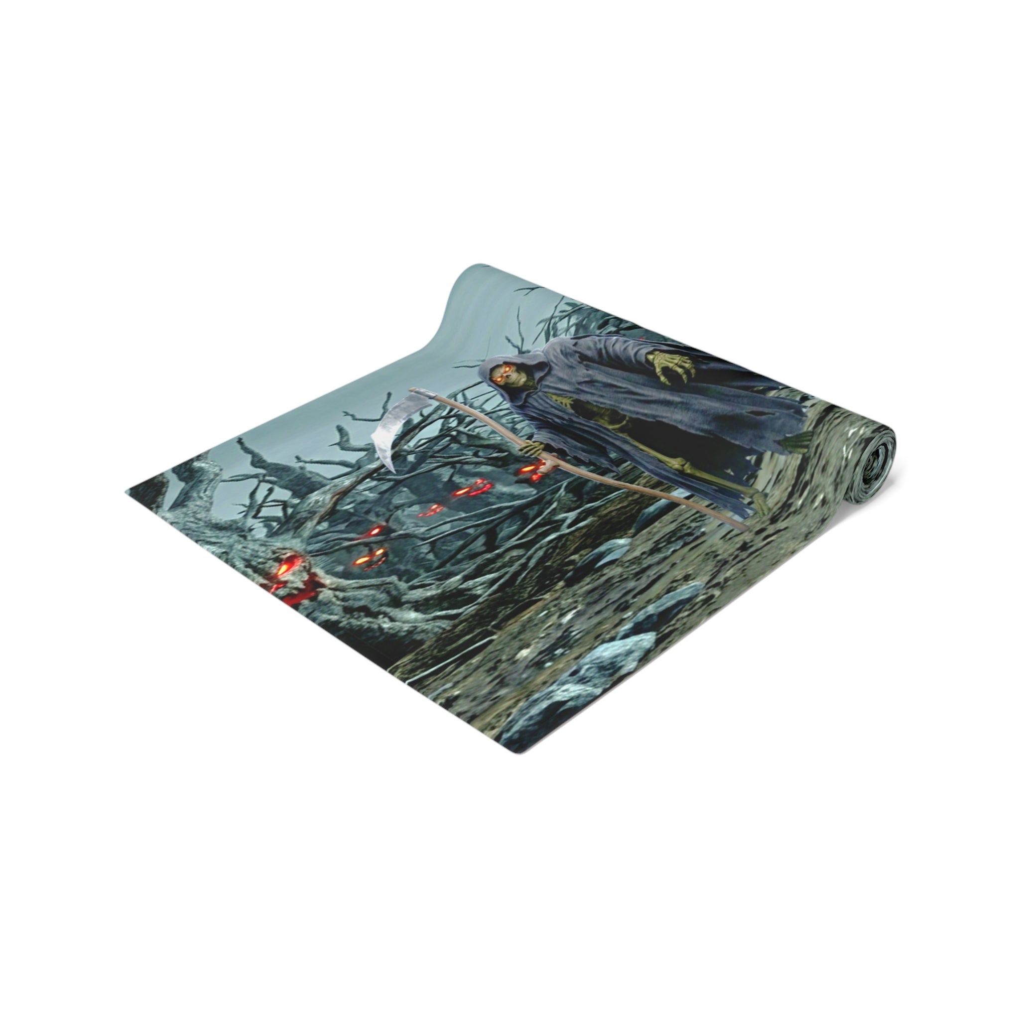 Haunted Hearse Carriage Table Runner | Halloween Spooky Graveyard Scene