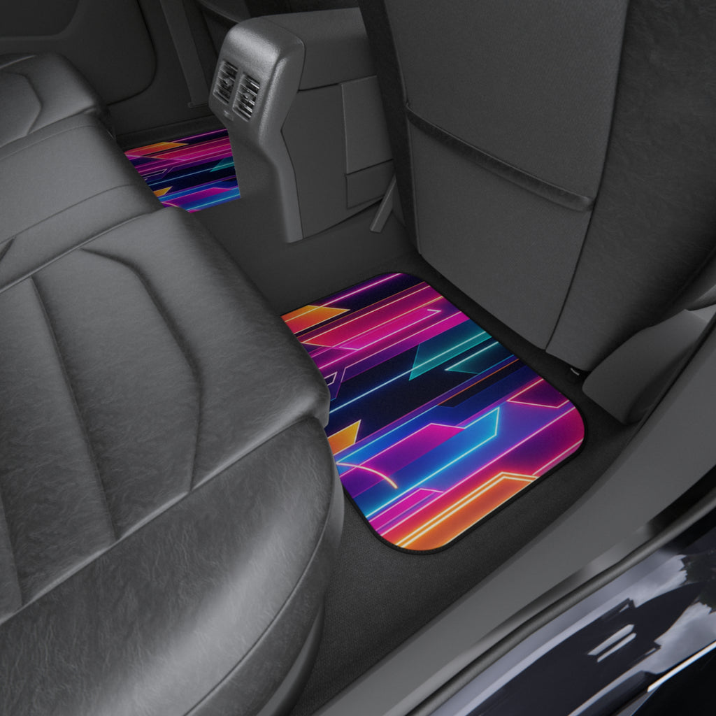 Neon Geometric Lines Car Mats | Vibrant Retro Futuristic Floor Mats