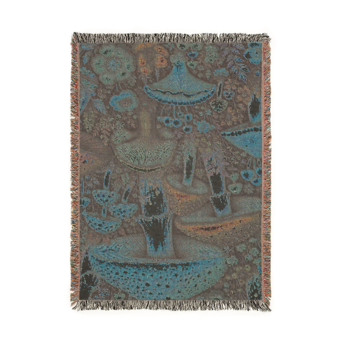 Mushroom Meadow Woven Blanket - Fungi Tapestry Throw