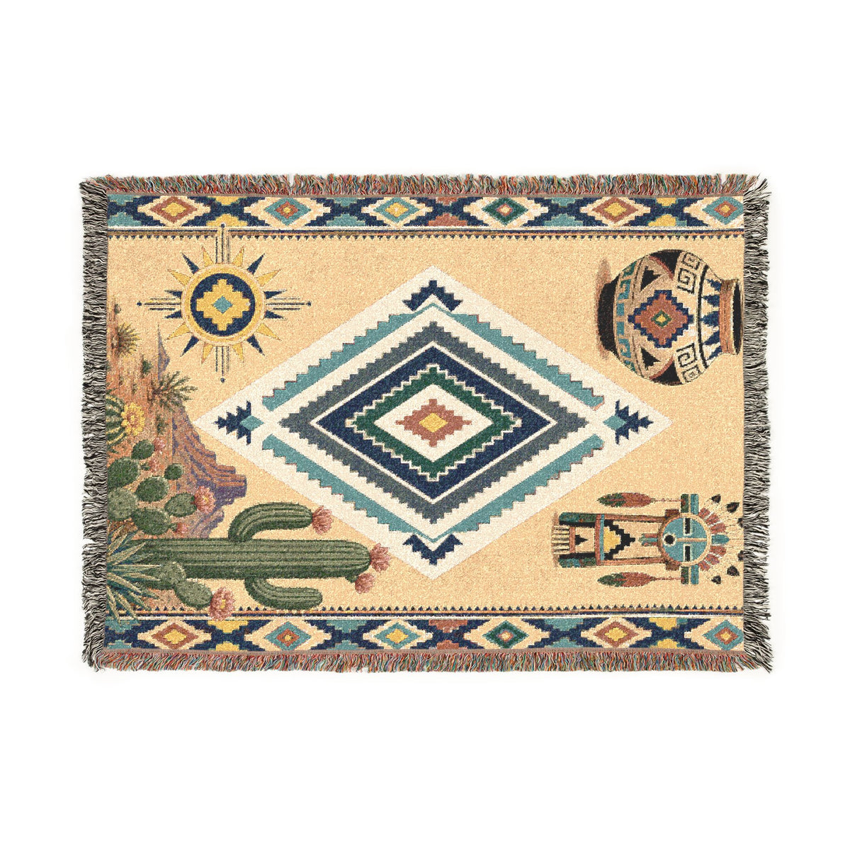 Southwestern Diamond Woven Blanket - Navajo Cactus