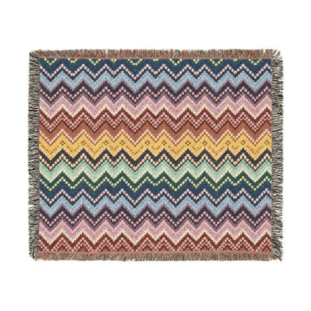 Chevron Ombré Woven Fringe Blanket - Multicolor Zigzag