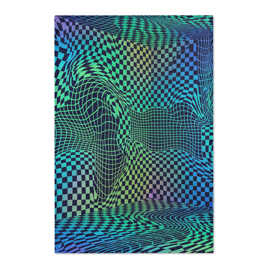 Psychedelic Wavy Checkerboard Area Rug | Trippy Optical Illusion Pattern
