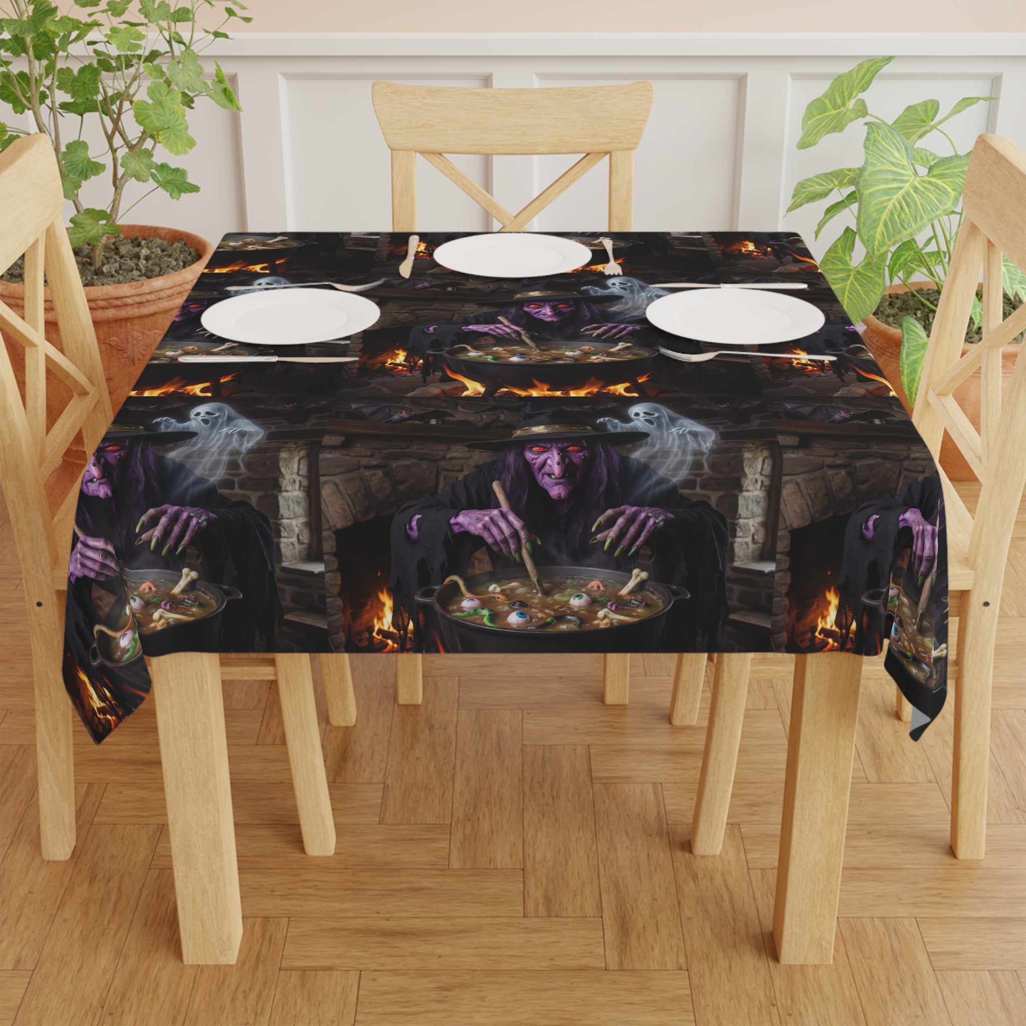 Halloween Witch Cauldron Tablecloth / Spooky Haunted Dinner Party Decor