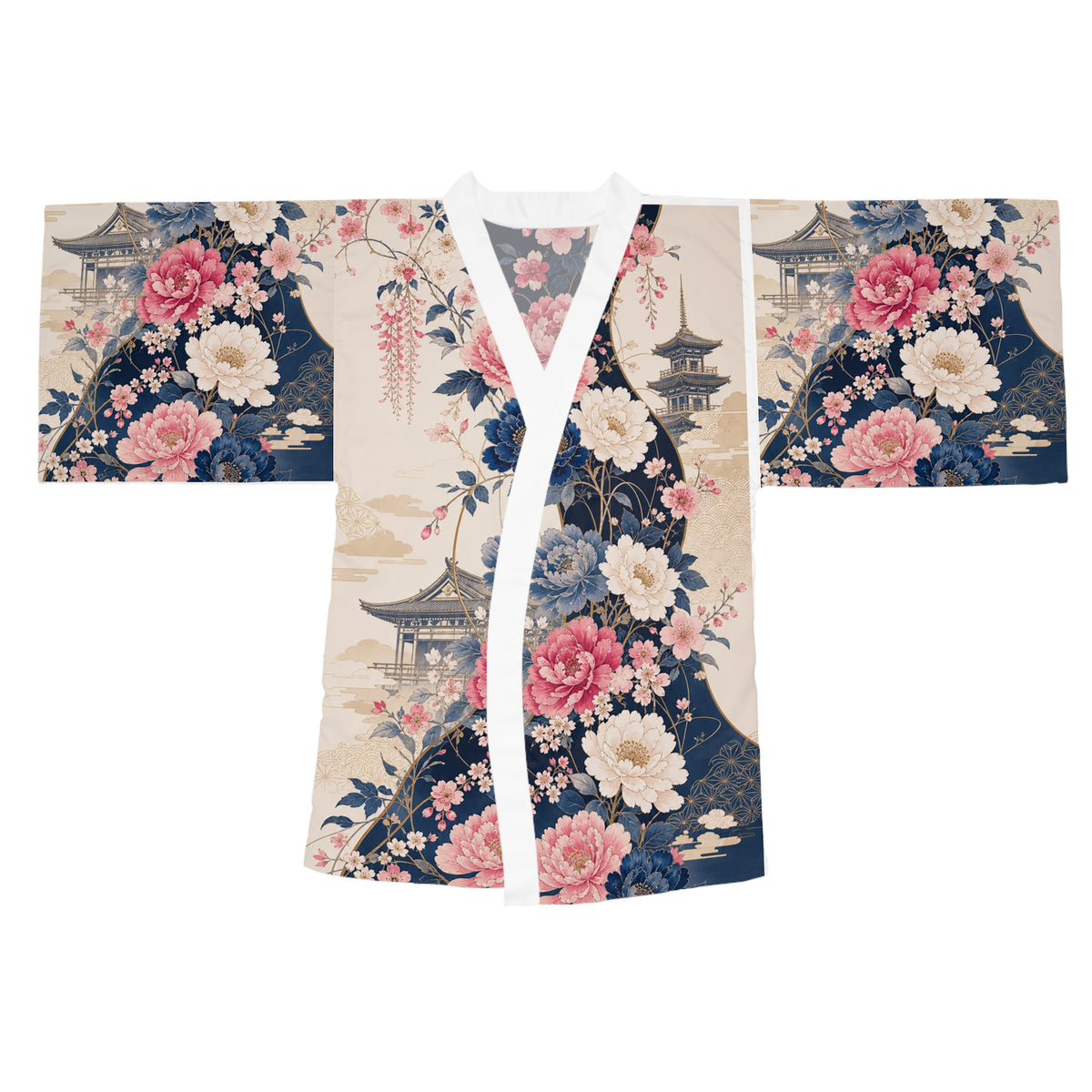 Vintage Japanese Floral Kimono Robe - Long Sleeve