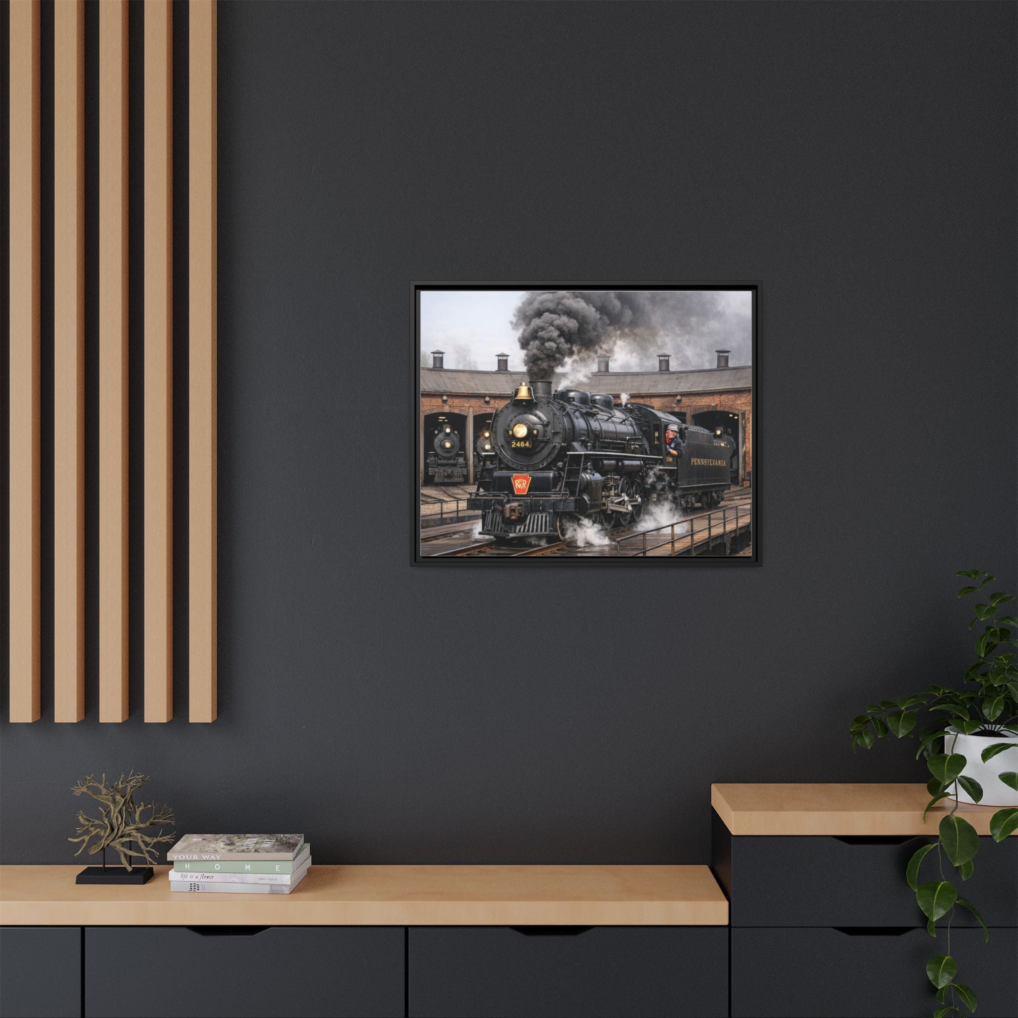 Framed Steam Train/Matte Canvas60 (Multi-color)