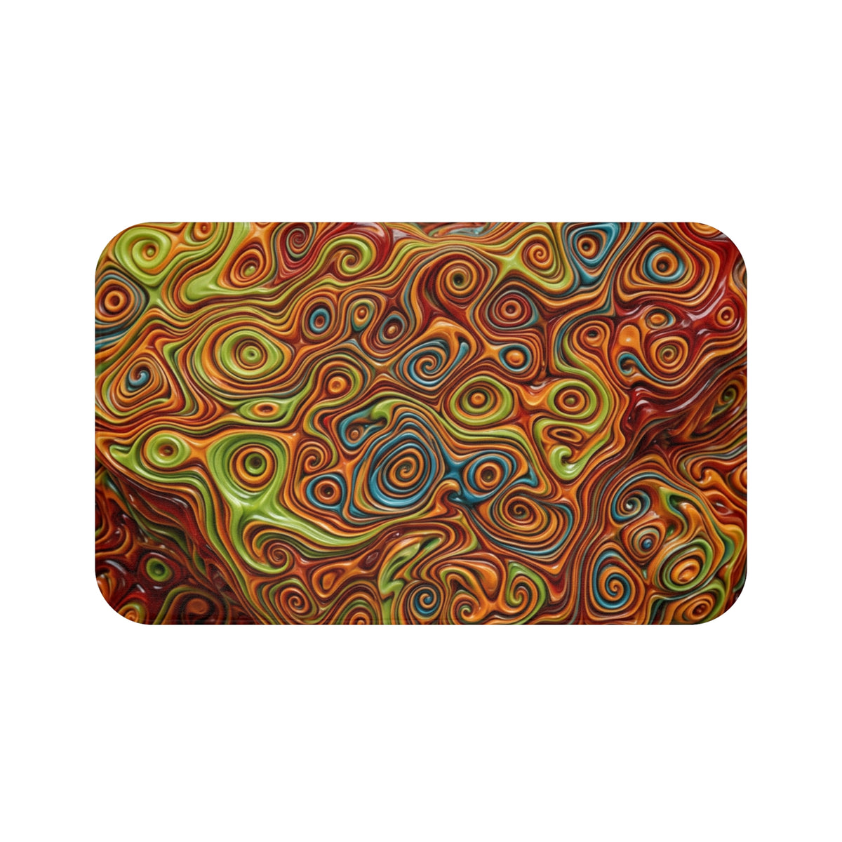 Abstract Swirl Pattern Bath Mat | Psychedelic Orange & Green Bath Mat