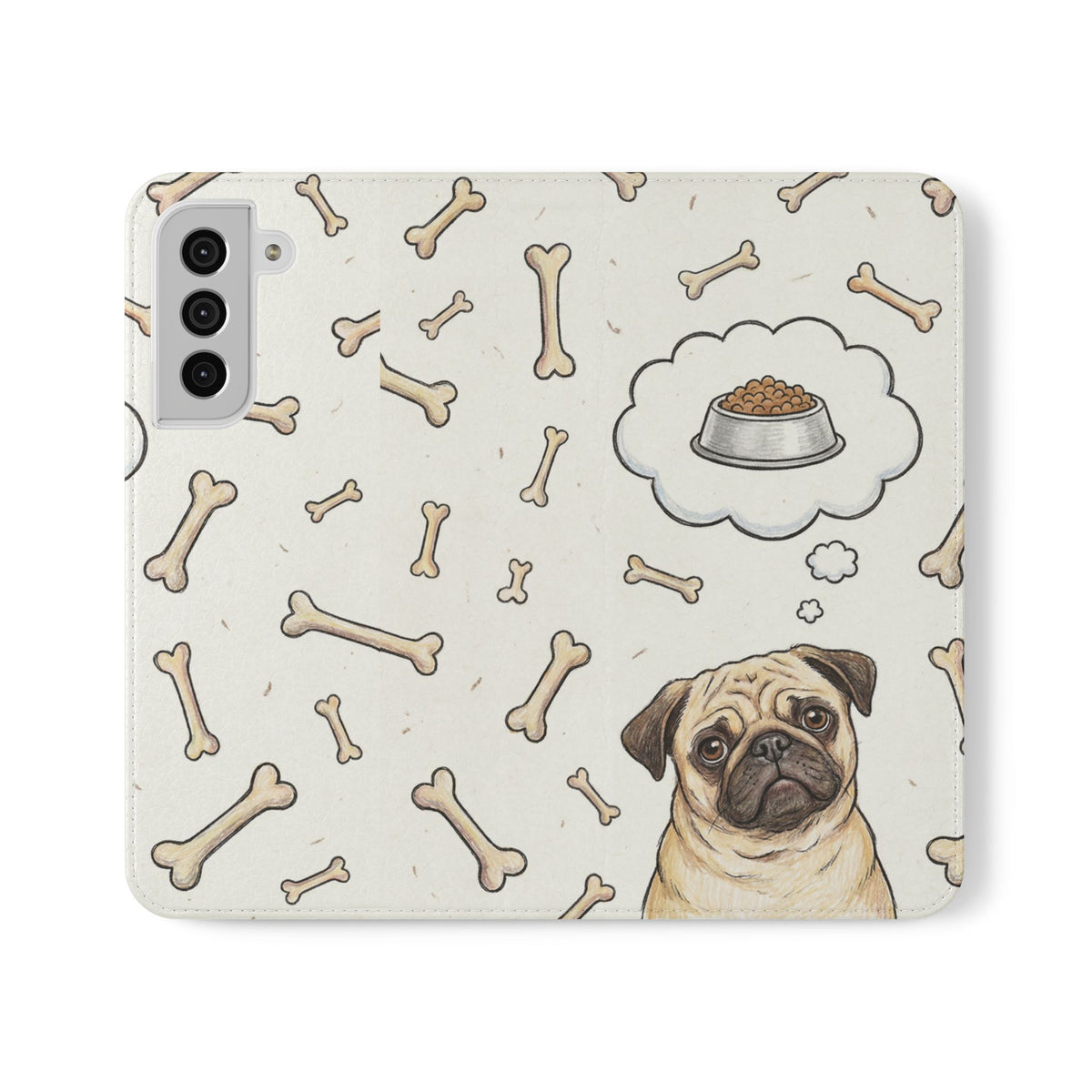 Pug & Bones Phone Flip Case / Cute Dog Wallet Cover