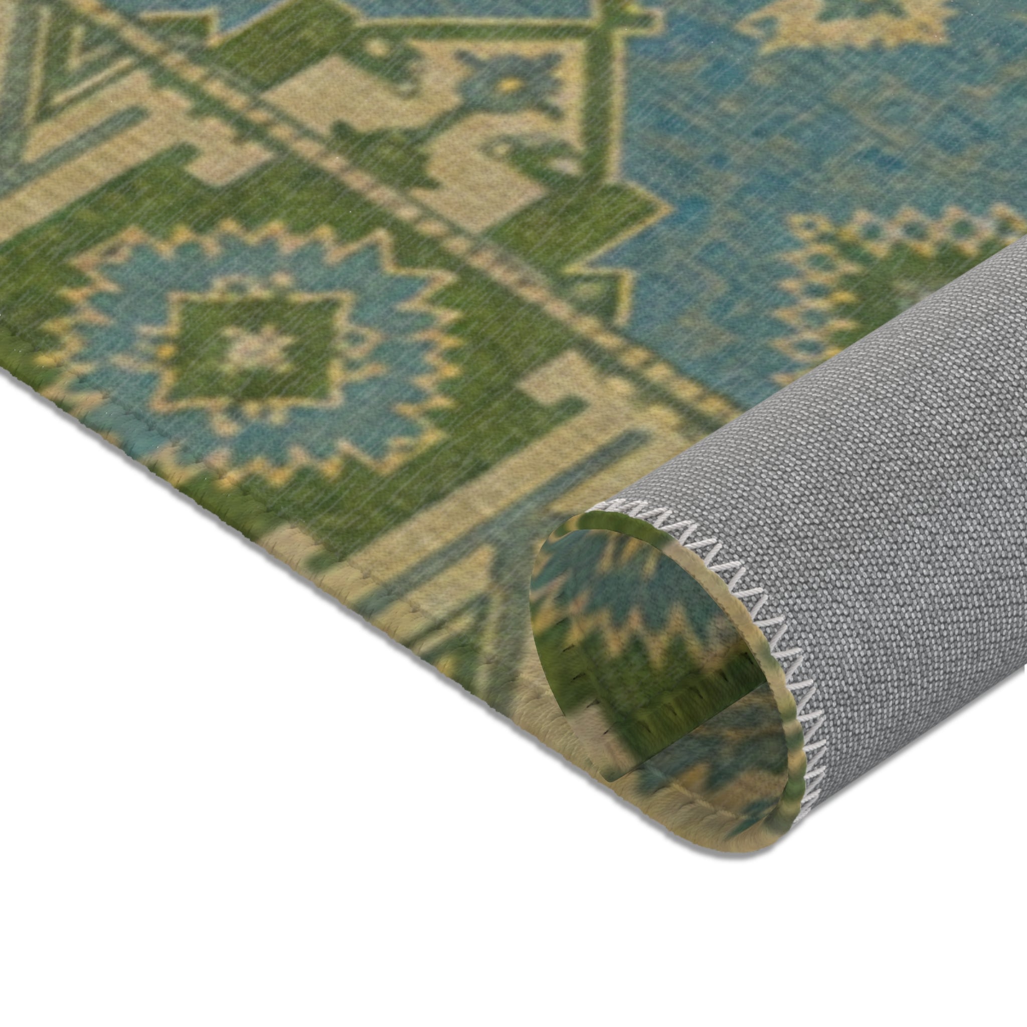Blue Green Moroccan Medallion Area Rug | Boho Kilim Accent Rug