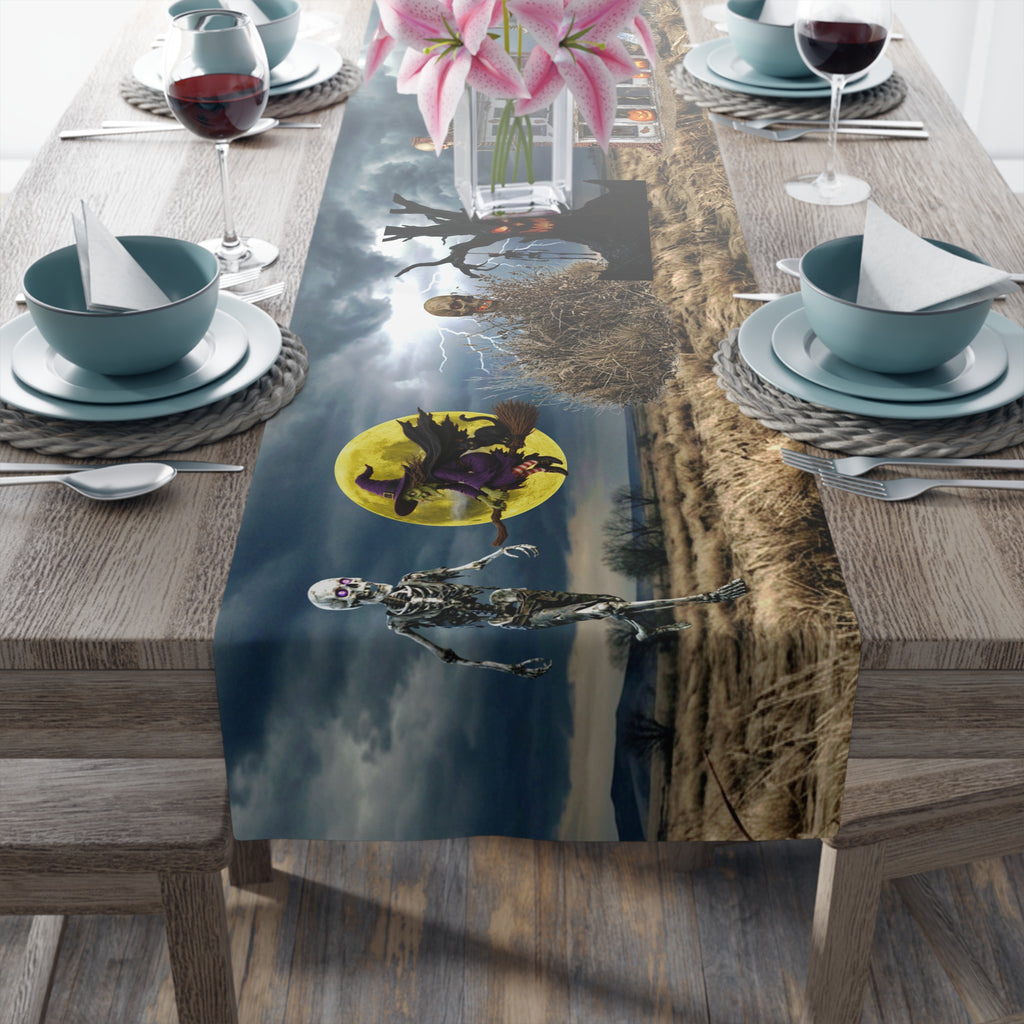 Haunted Mansion Table Runner | Moonlit Gothic Scene – Spooky Halloween Table Decor