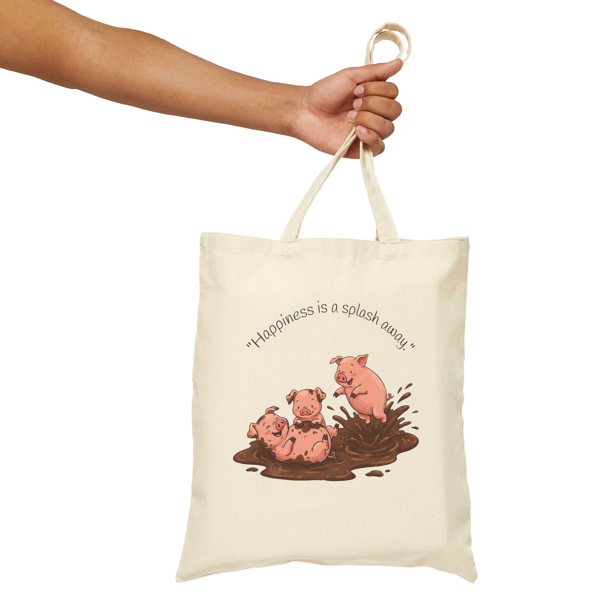 Tote Bag / 'Happiness is a Splash Away' Muddy Pig Illustration Cotton Tote