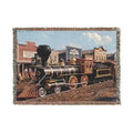 Vintage Steam Locomotive Woven Blanket | Western Town Train Throw
