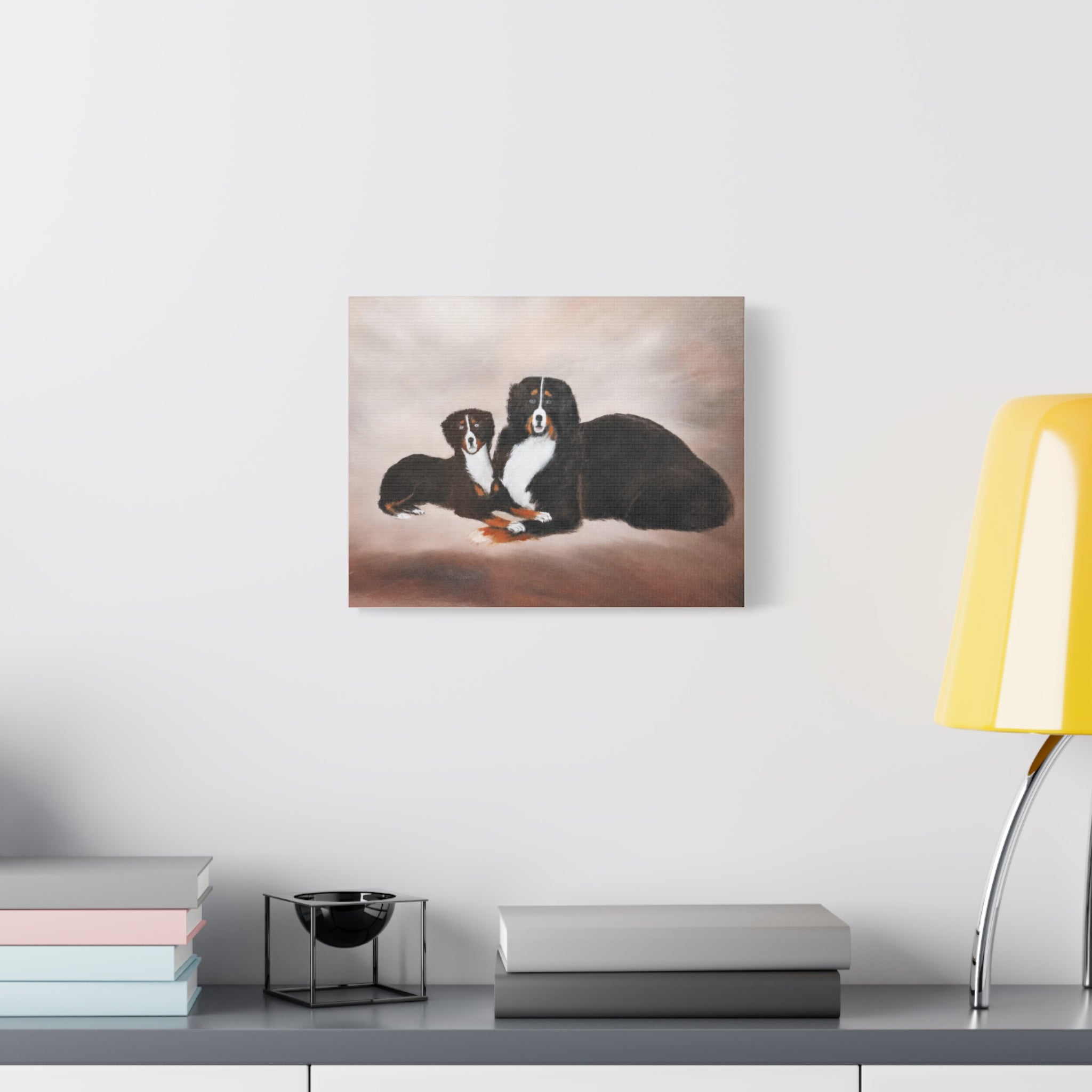 Bernese Mountain Dogs Painting Canvas, Matte Stretched Wall Art