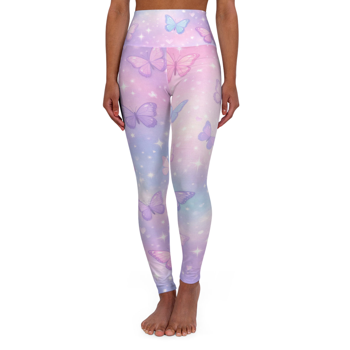 Pastel Butterfly Leggings High Waisted Yoga Leggings | Lavender Pink AOP