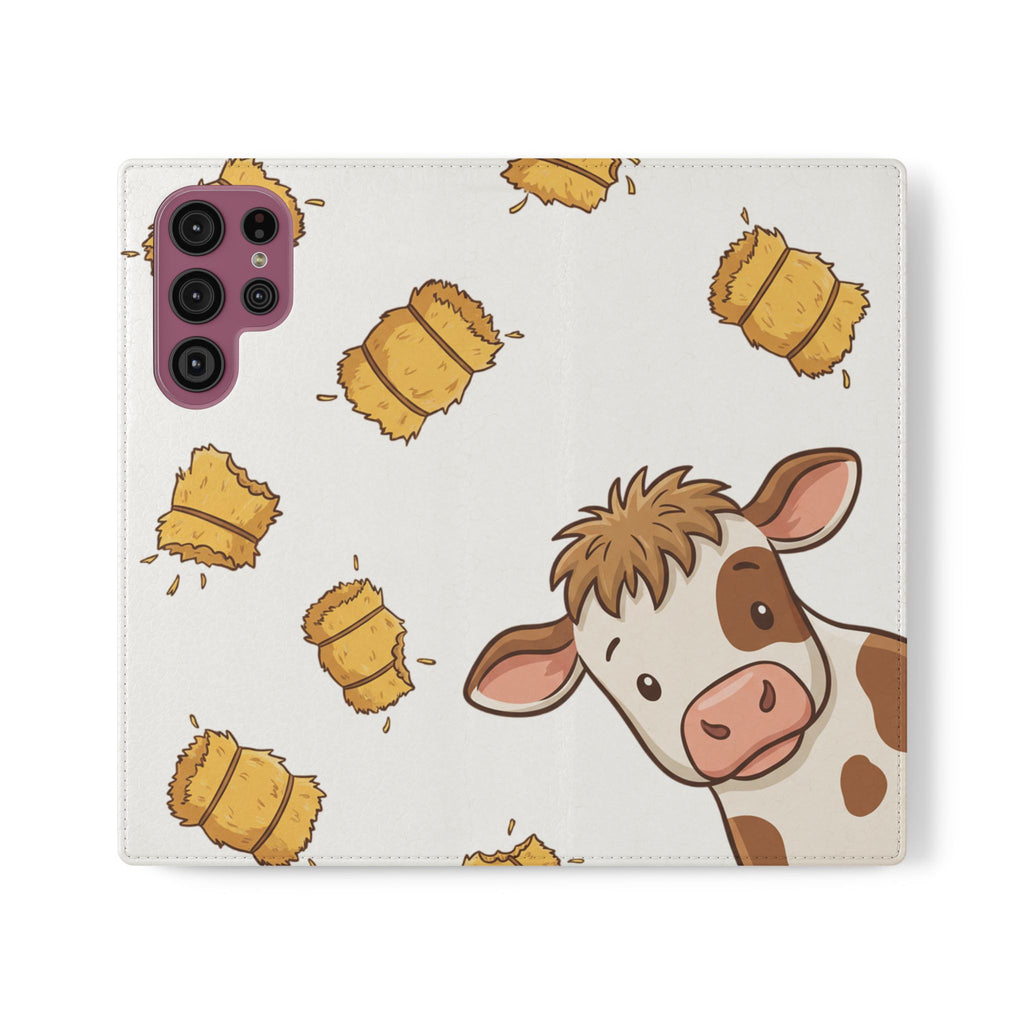 Cow & Hay Pattern Flip Case/ Cute Farm Animal Phone Wallet
