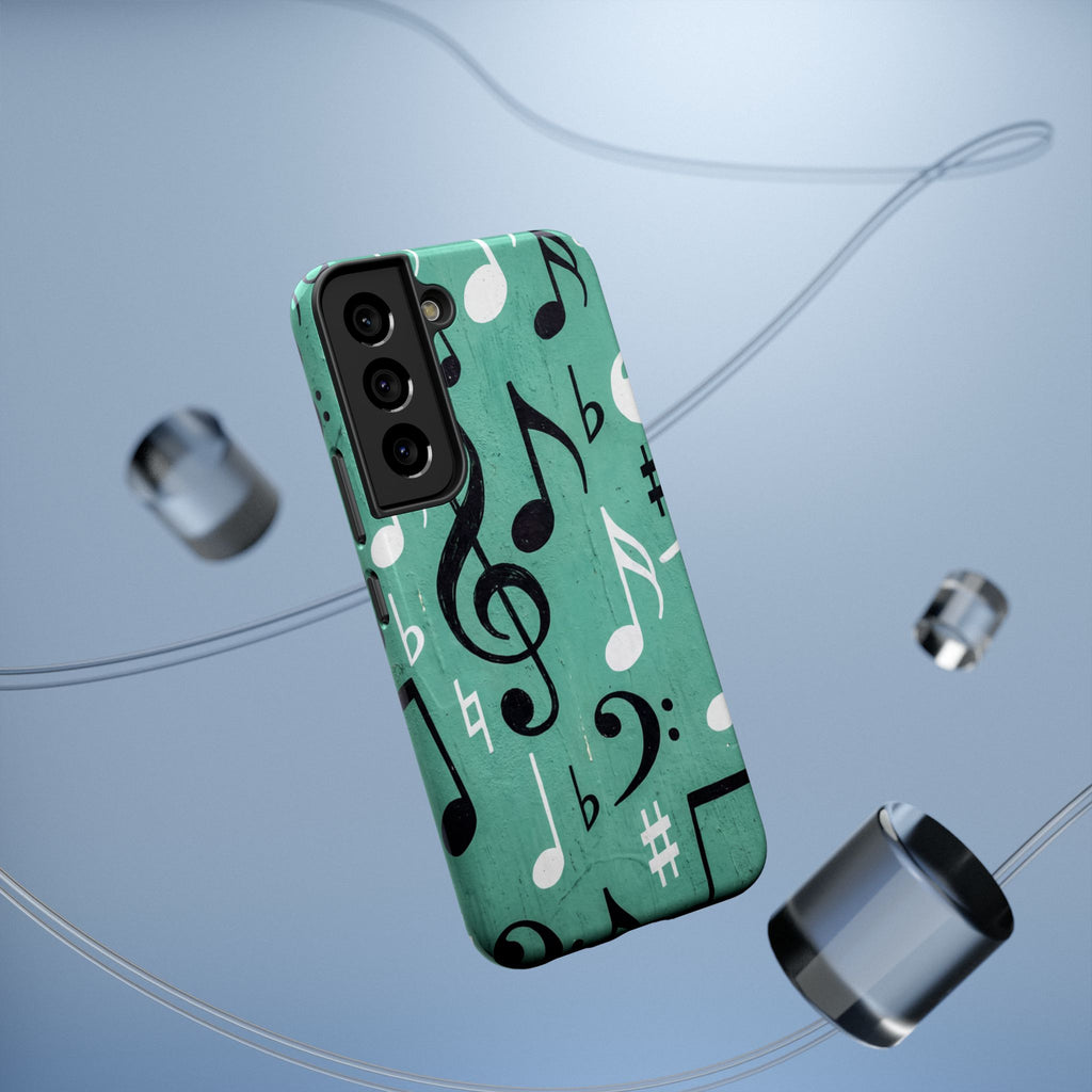 Teal Music Notes Phone Case | Impact-Resistant Case