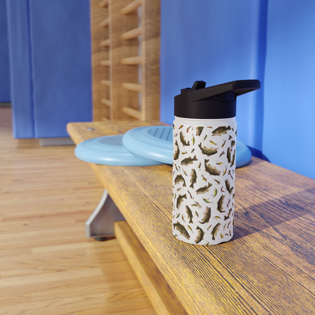 Bass Pattern Stainless Steel Water Bottle | Fishing Fish Design