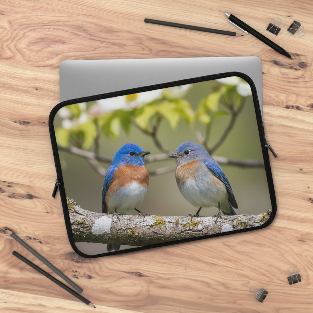 Laptop Sleeve Eastern Bluebirds on Branch | Nature Bird Photography