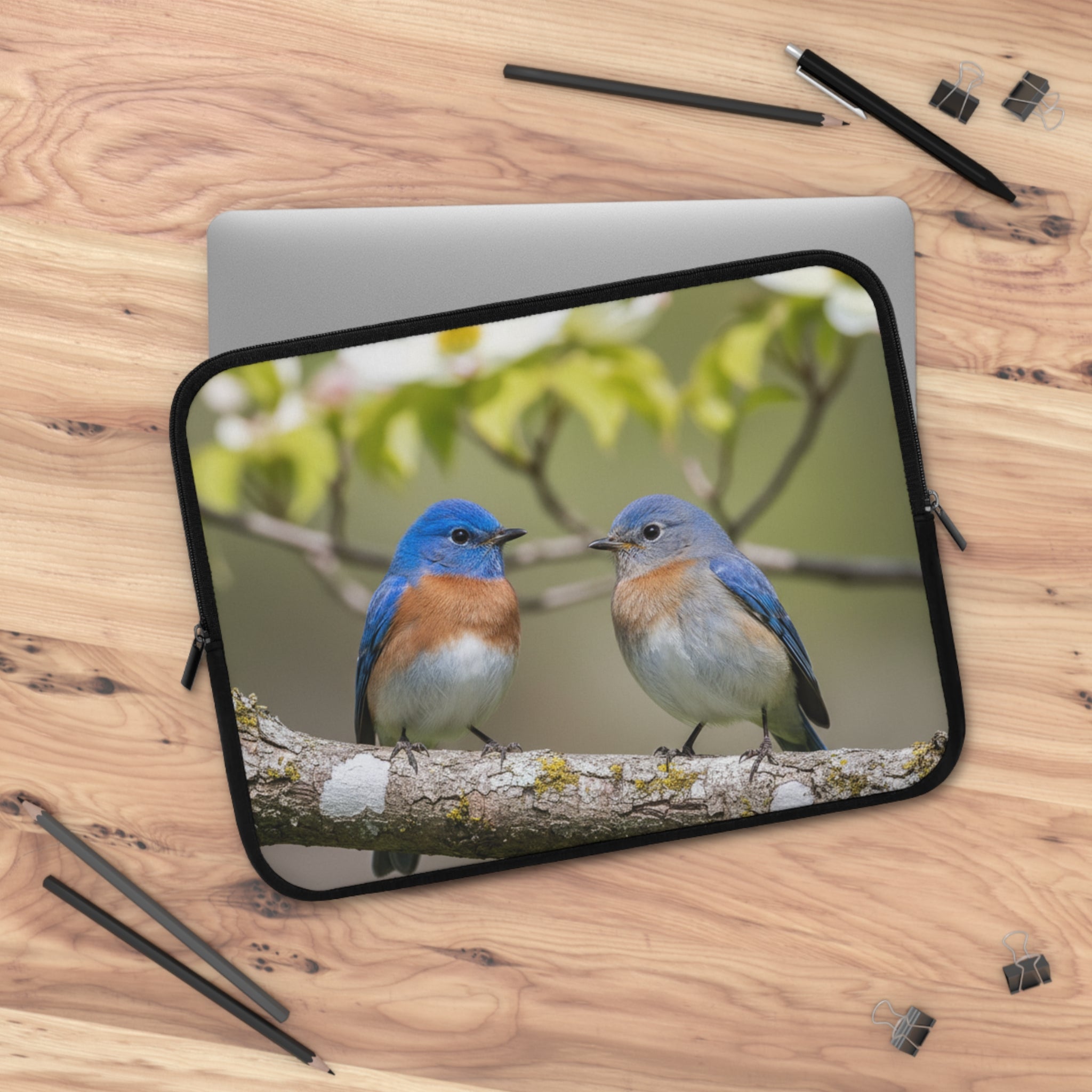 Laptop Sleeve Eastern Bluebirds on Branch | Nature Bird Photography