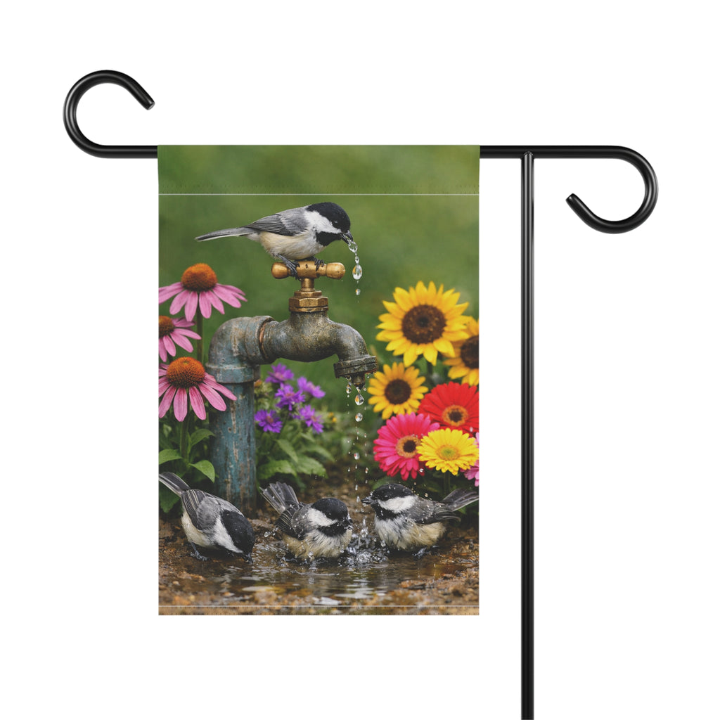 Chickadee Birds on Faucet Garden Flag