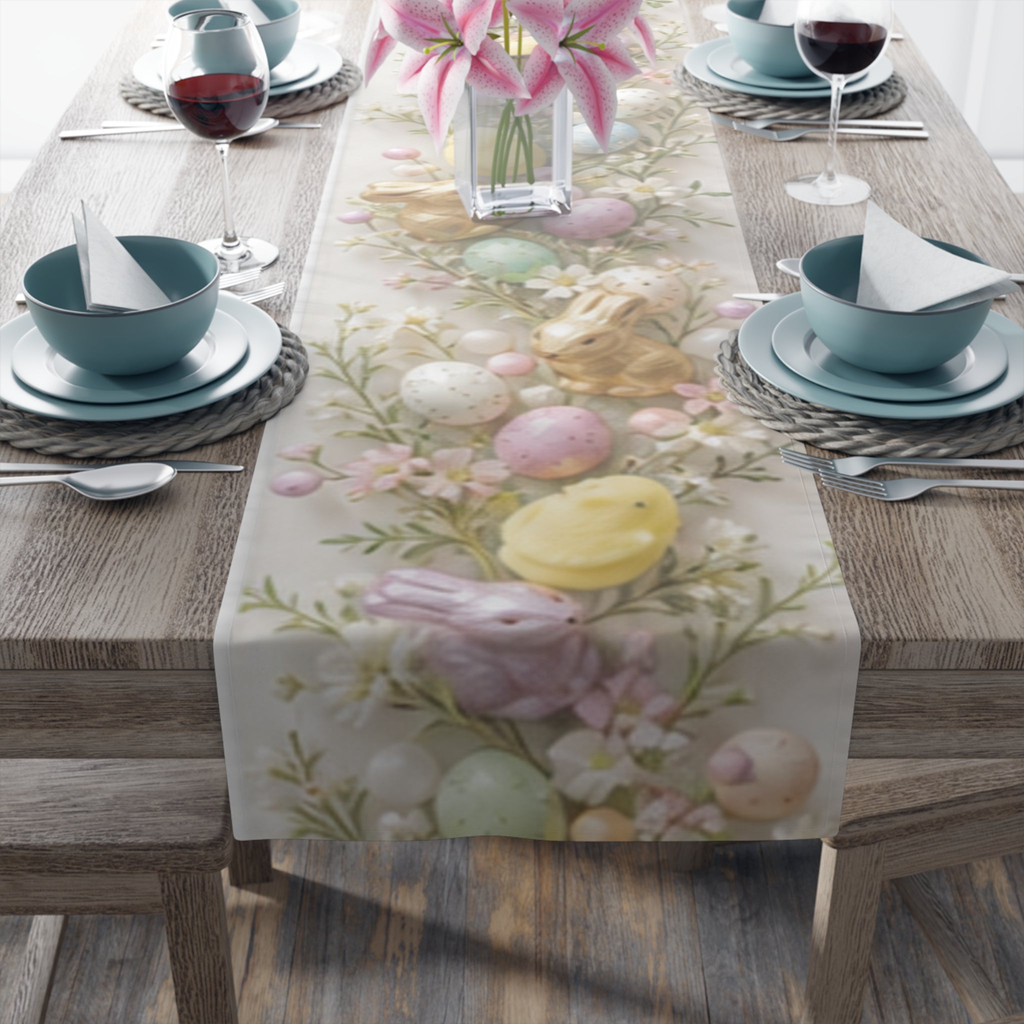 Table Runner Easter Bunny and Pastel Eggs\Spring Floral Cotton