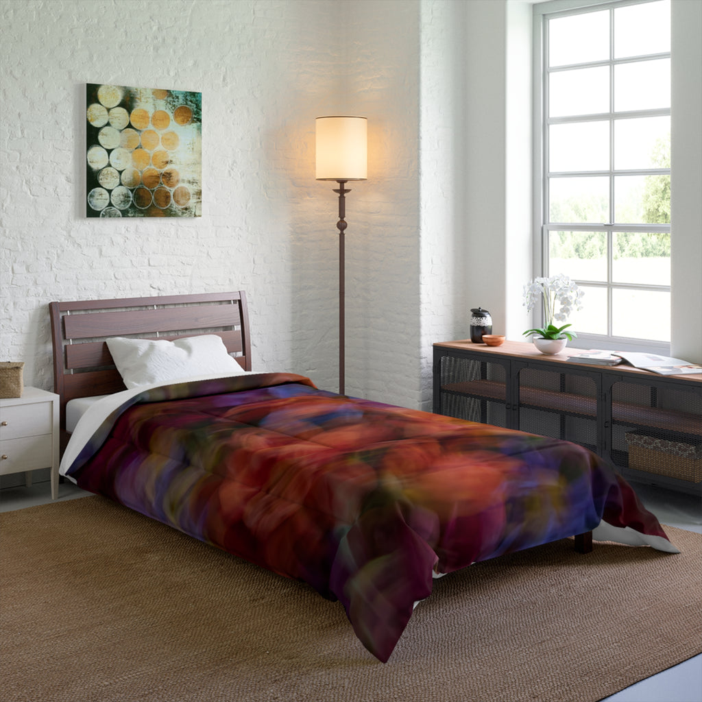 Abstract Autumn Leaves Comforter - Colorful Blurred Floral Bedding