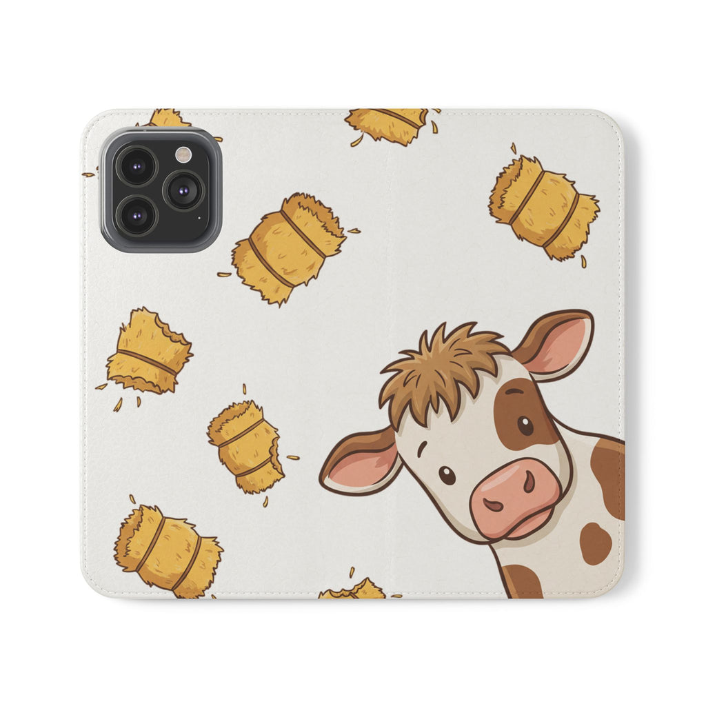 Cow & Hay Pattern Flip Case/ Cute Farm Animal Phone Wallet