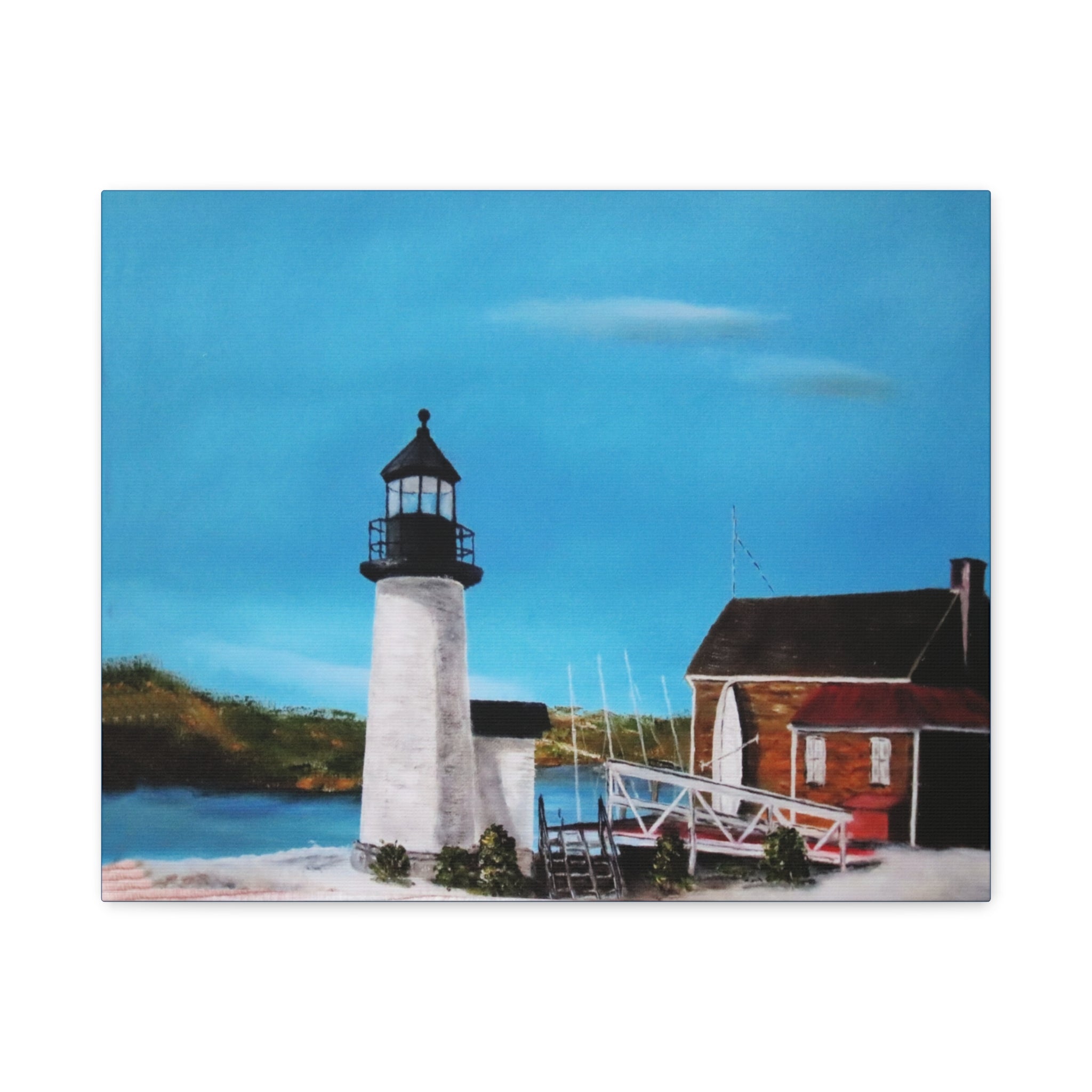 Lighthouse Coastal Painting Canvas | Matte Stretched Wall Art
