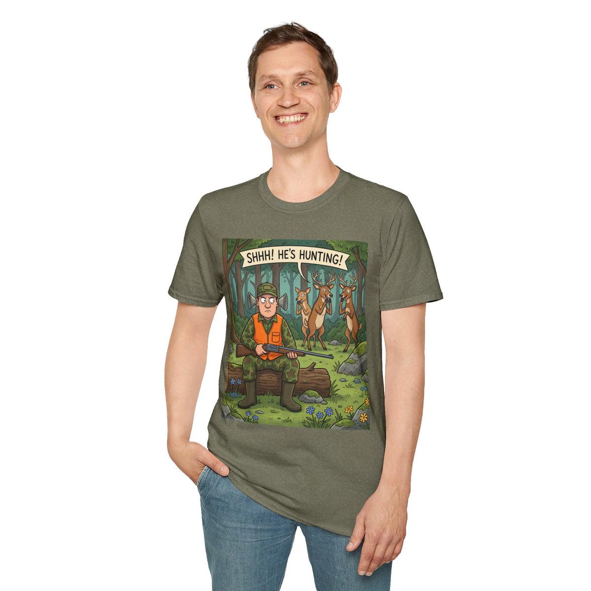 Shhh He's Hunting Unisex Graphic T-Shirt – Novelty Hunter Cotton Tee