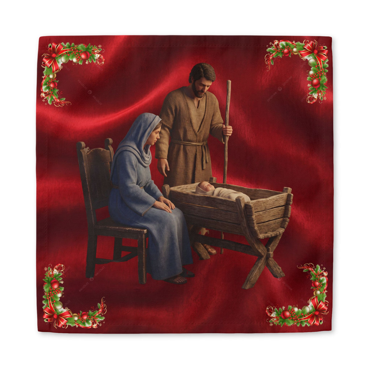 Nativity Scene Cotton Twill Napkin | Mary Joseph Baby Jesus, Christmas Table Linen