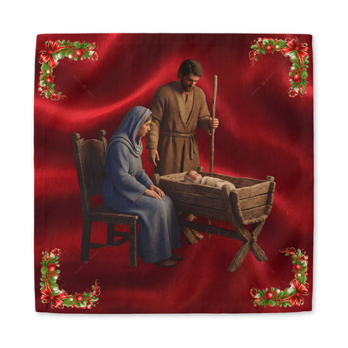Christmas Manger Scene Cotton Twill Napkin | Holiday Table Linen