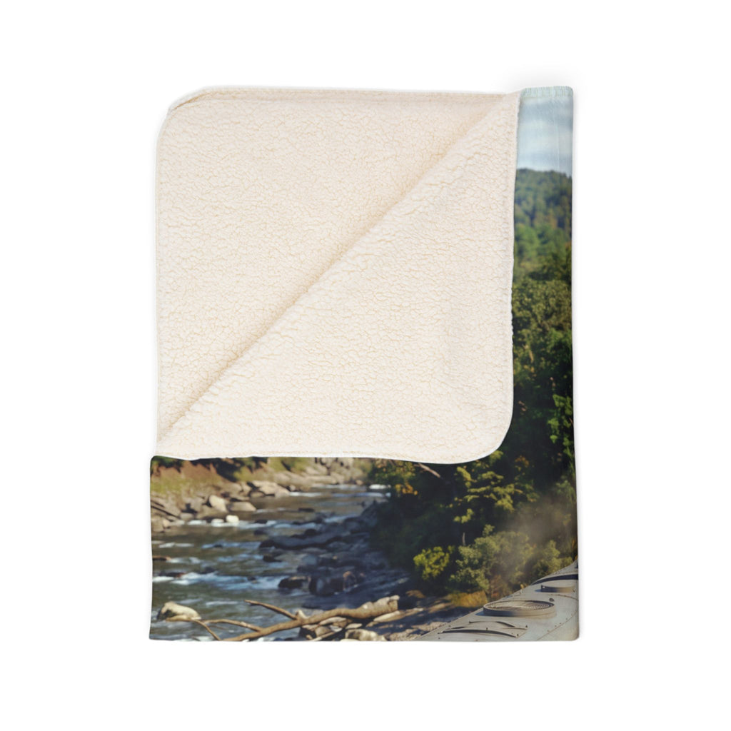 Vintage Streamlined Train Fleece Sherpa Blanket | Scenic Railroad Print