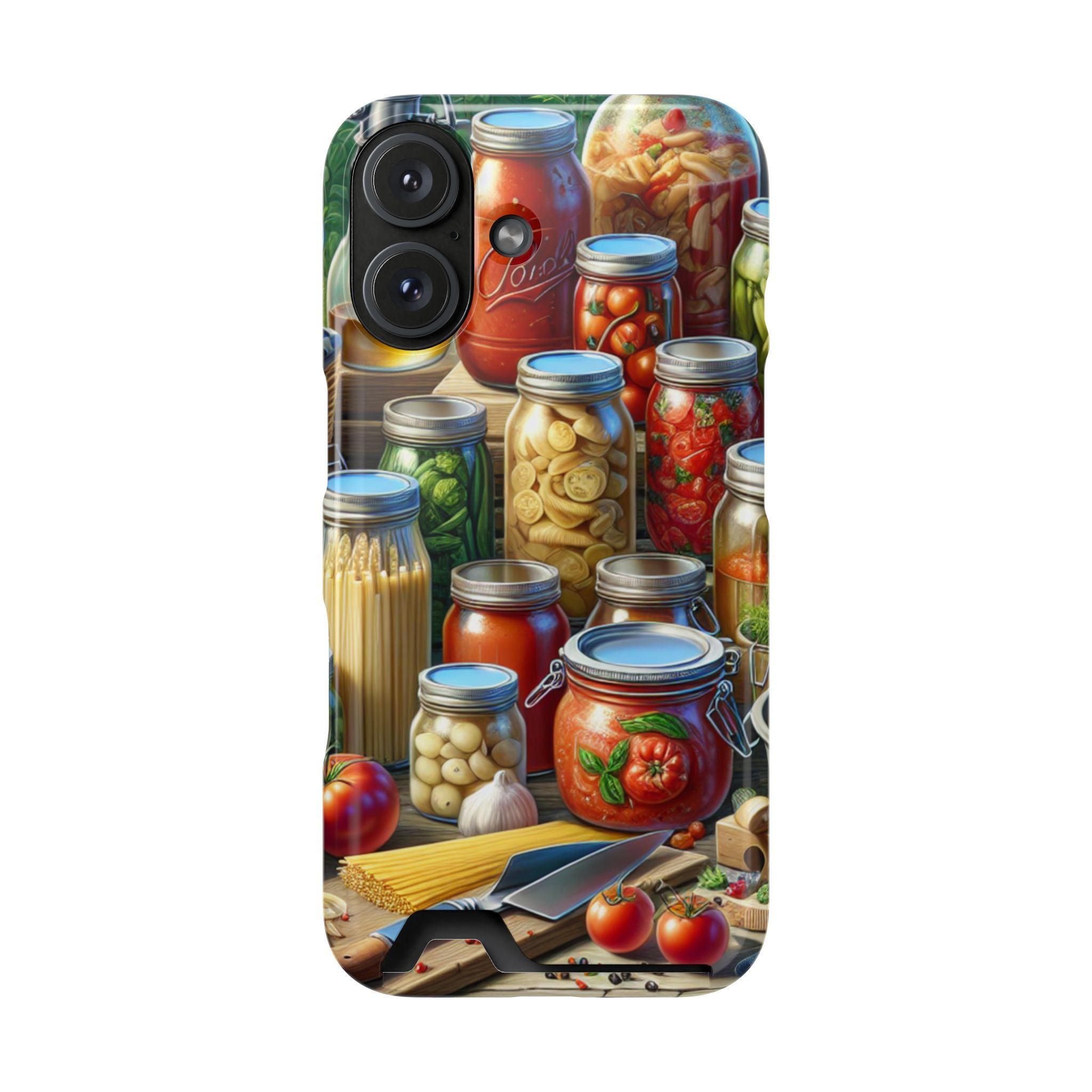 Canning Kitchen Phone Case with Card Holder / Rustic Pantry Jar & Veggie Design