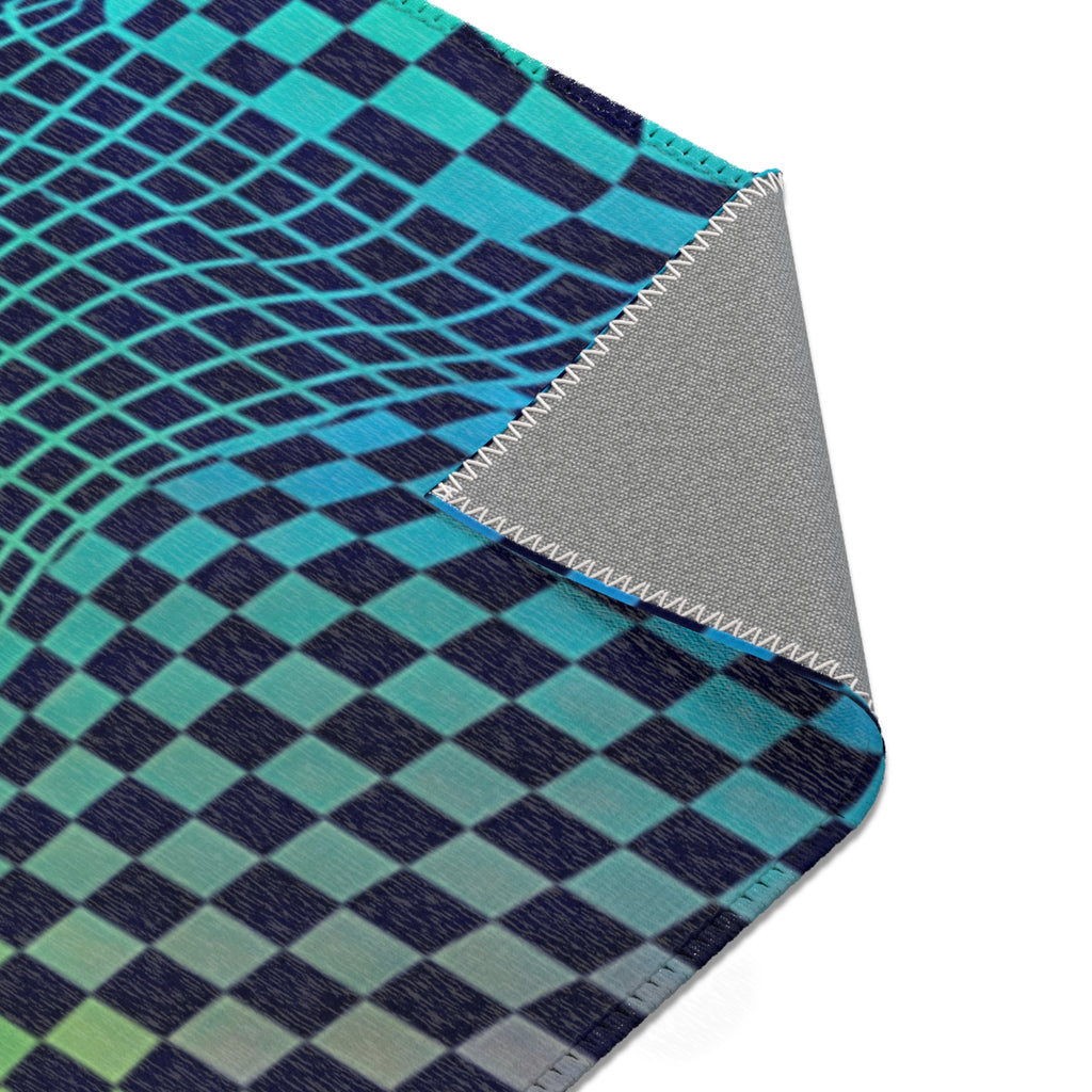 Psychedelic Wavy Checkerboard Area Rug | Trippy Optical Illusion Pattern