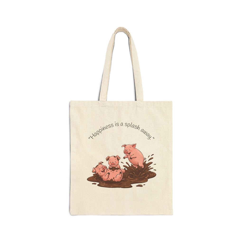 Tote Bag / 'Happiness is a Splash Away' Muddy Pig Illustration Cotton Tote