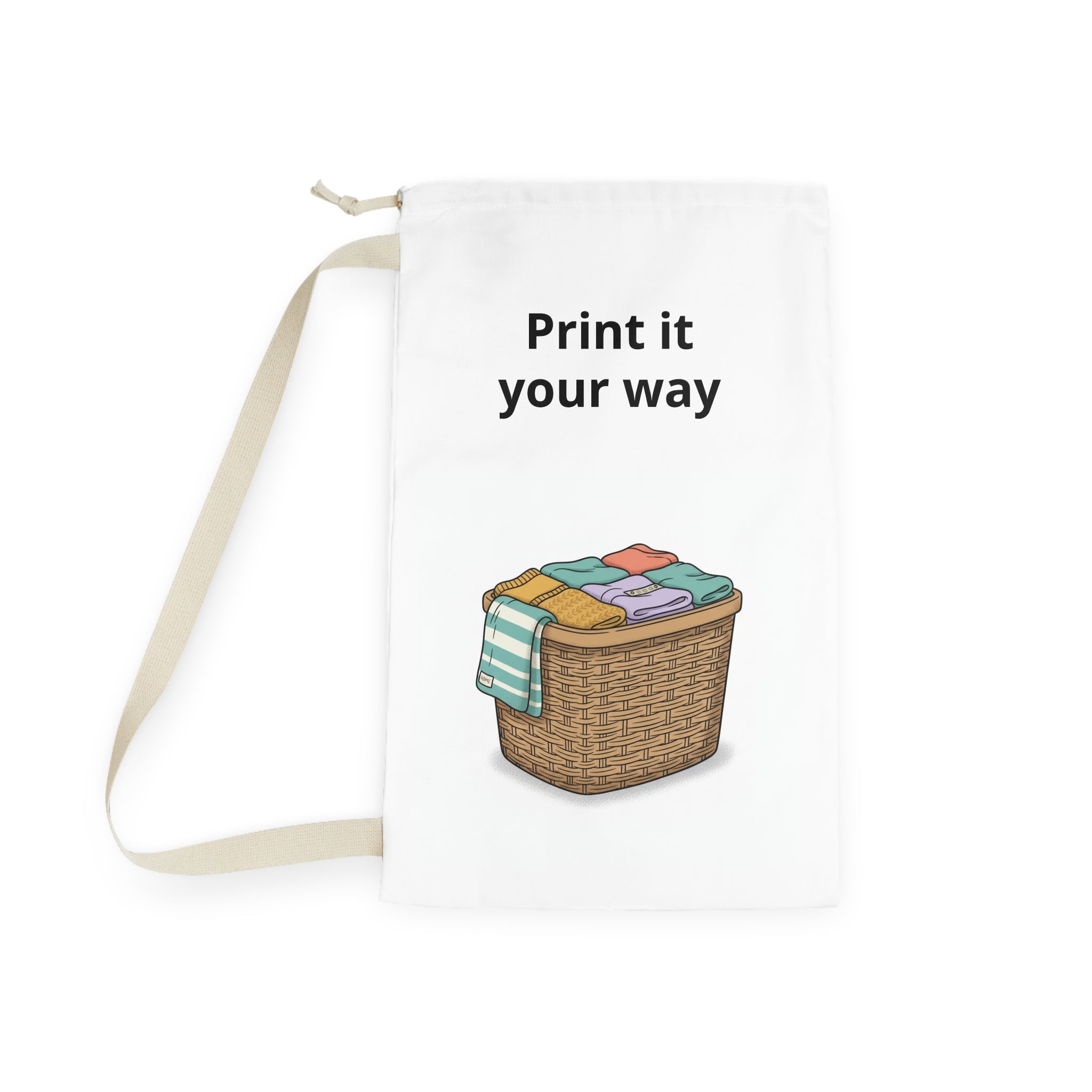 Laundry Basket Illustration Laundry Bag | Printed Canvas Laundry Sack