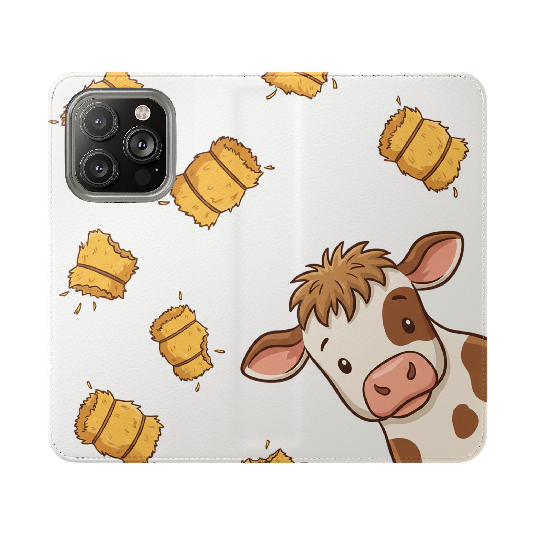 Cow & Hay Pattern Flip Case/ Cute Farm Animal Phone Wallet