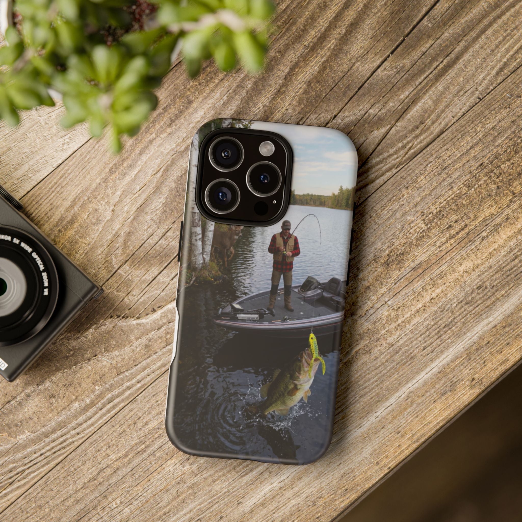 Fisherman Catching Bass phone case | Fishing lake photo phone case