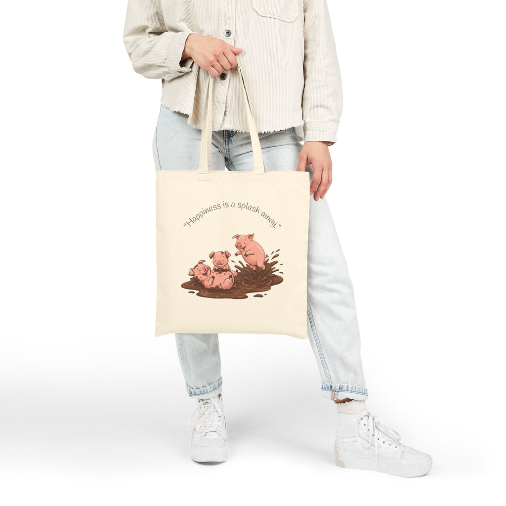 Tote Bag / 'Happiness is a Splash Away' Muddy Pig Illustration Cotton Tote
