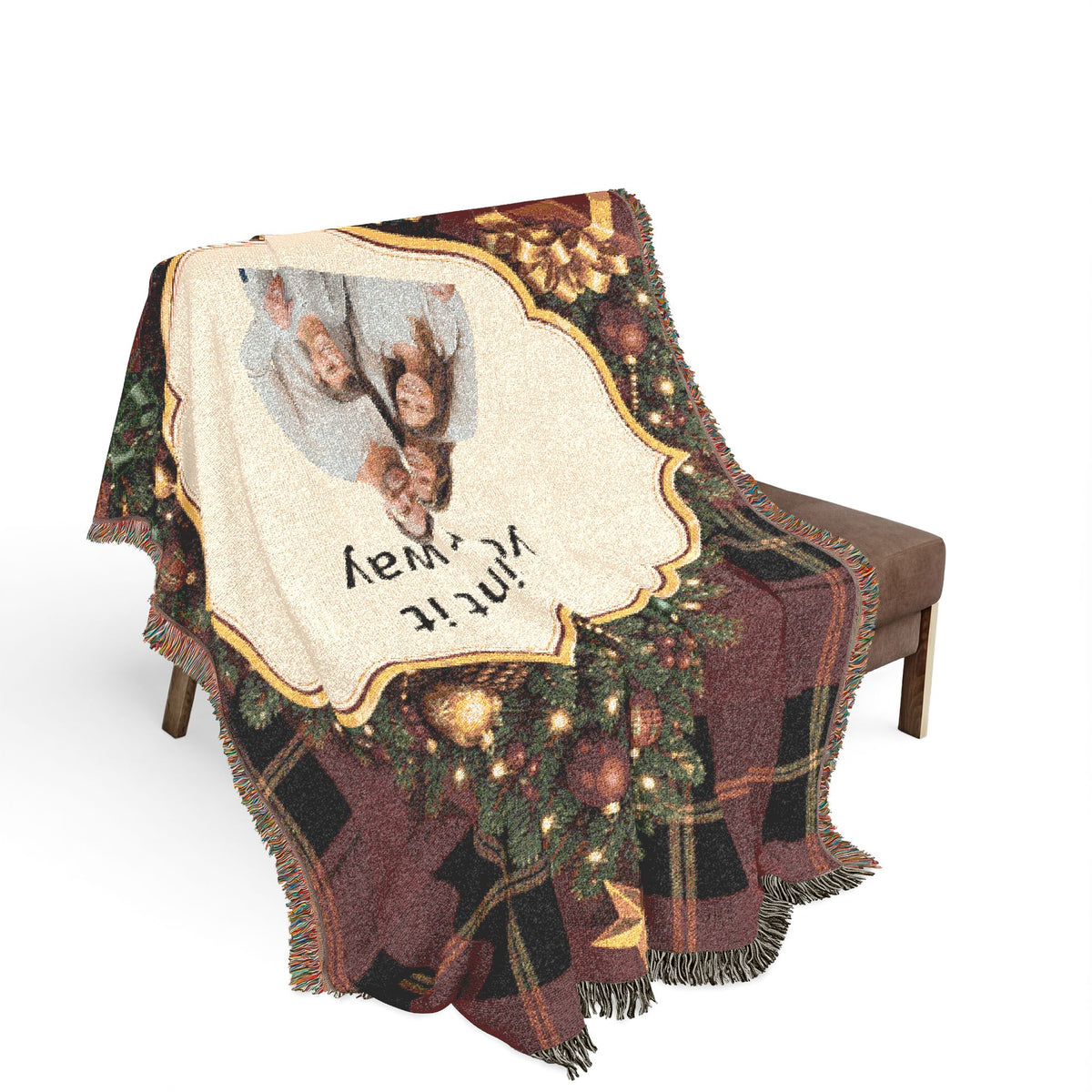 Personalized Christmas Photo Woven Blanket - Custom Family Throw