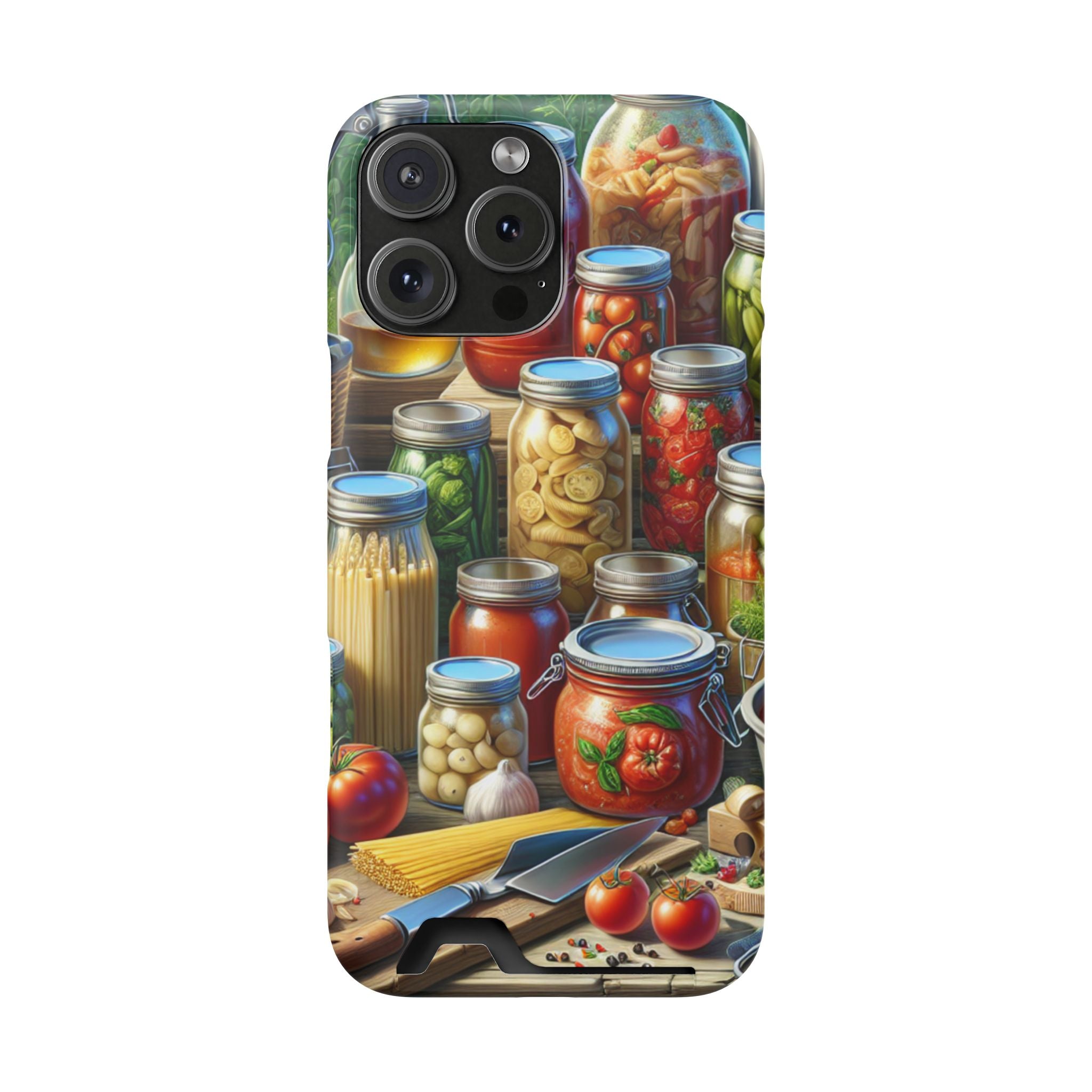 Canning Kitchen Phone Case with Card Holder / Rustic Pantry Jar & Veggie Design