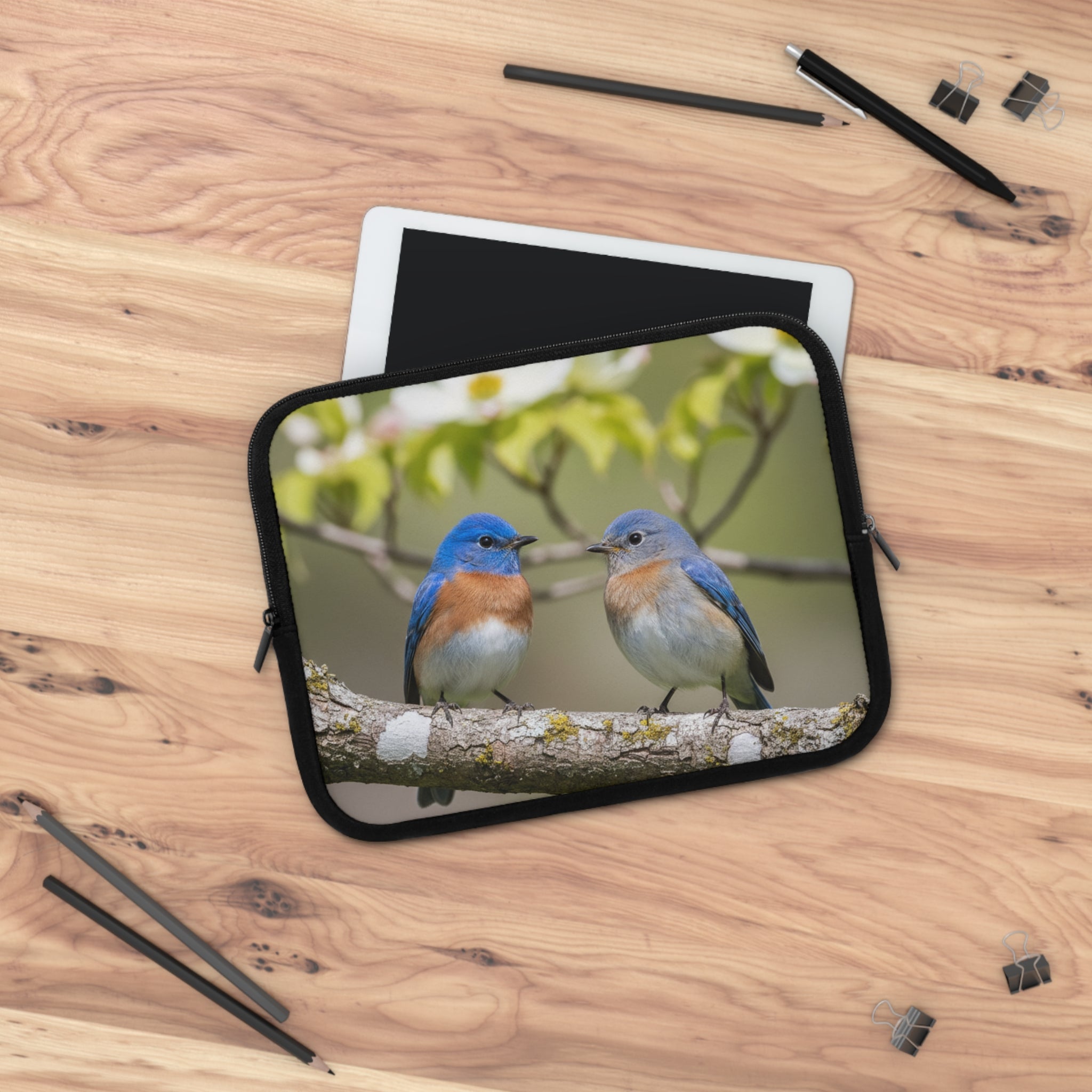 Laptop Sleeve Eastern Bluebirds on Branch | Nature Bird Photography