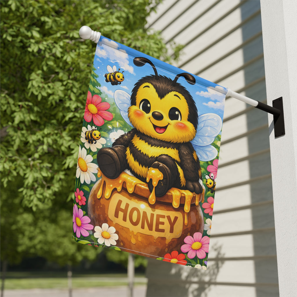Cute Bee on Honey Pot Garden Flag | House Banner