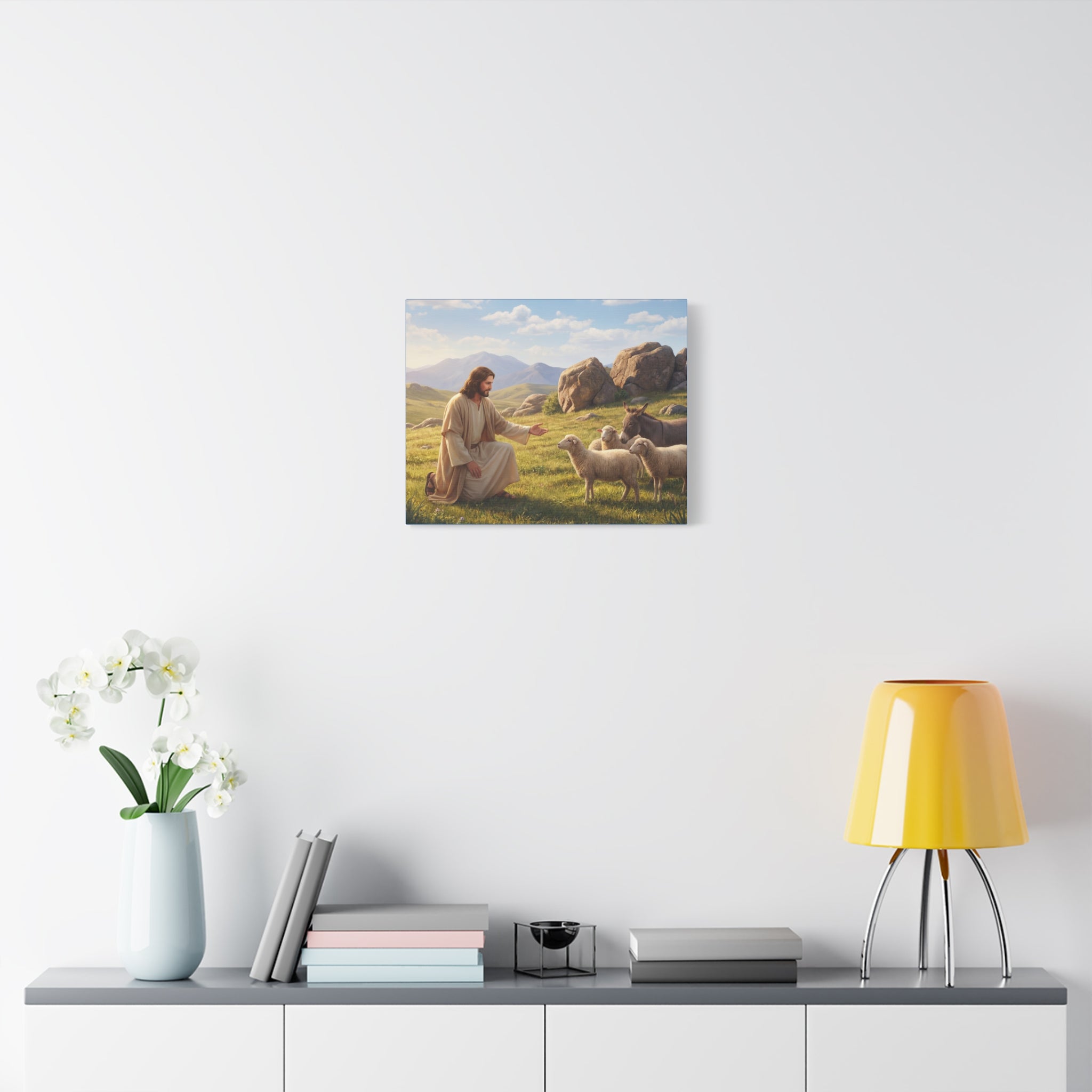 Jesus with Sheep Matte Canvas Print / Stretched 1.25" Religious Wall Art