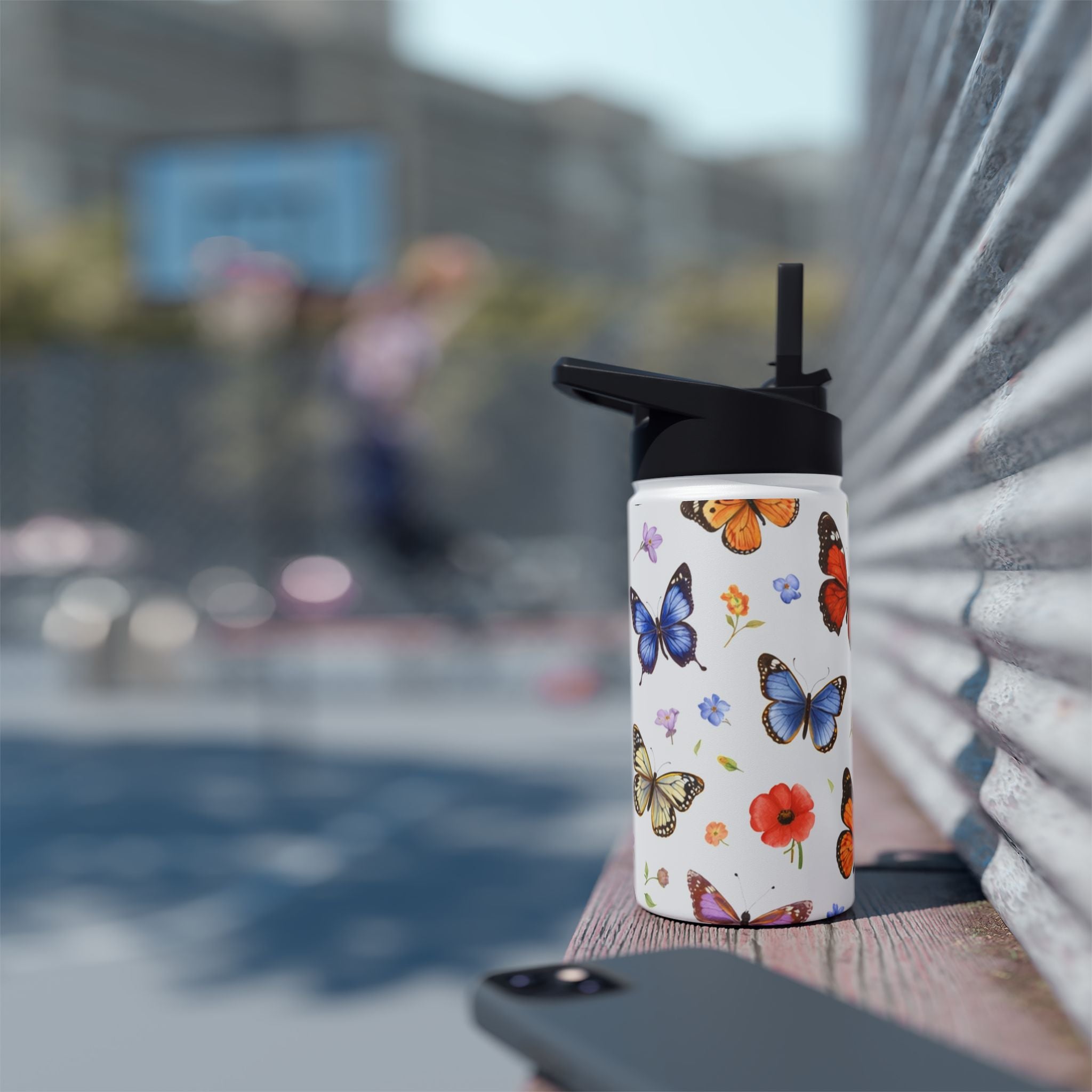 Butterfly Floral Pattern Stainless Steel Water Bottle | Standard Lid