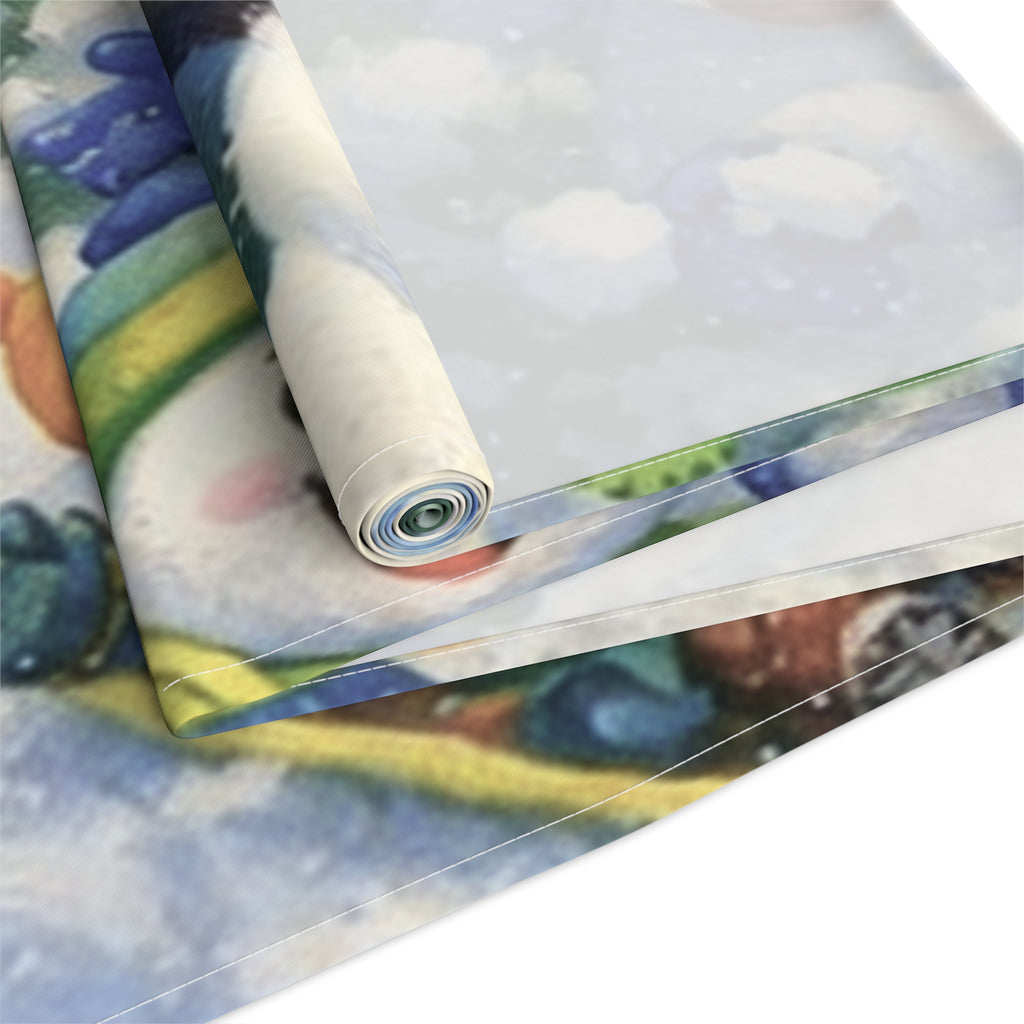 Snowman Winter Scene Table Runner | Holiday Snowball Fight
