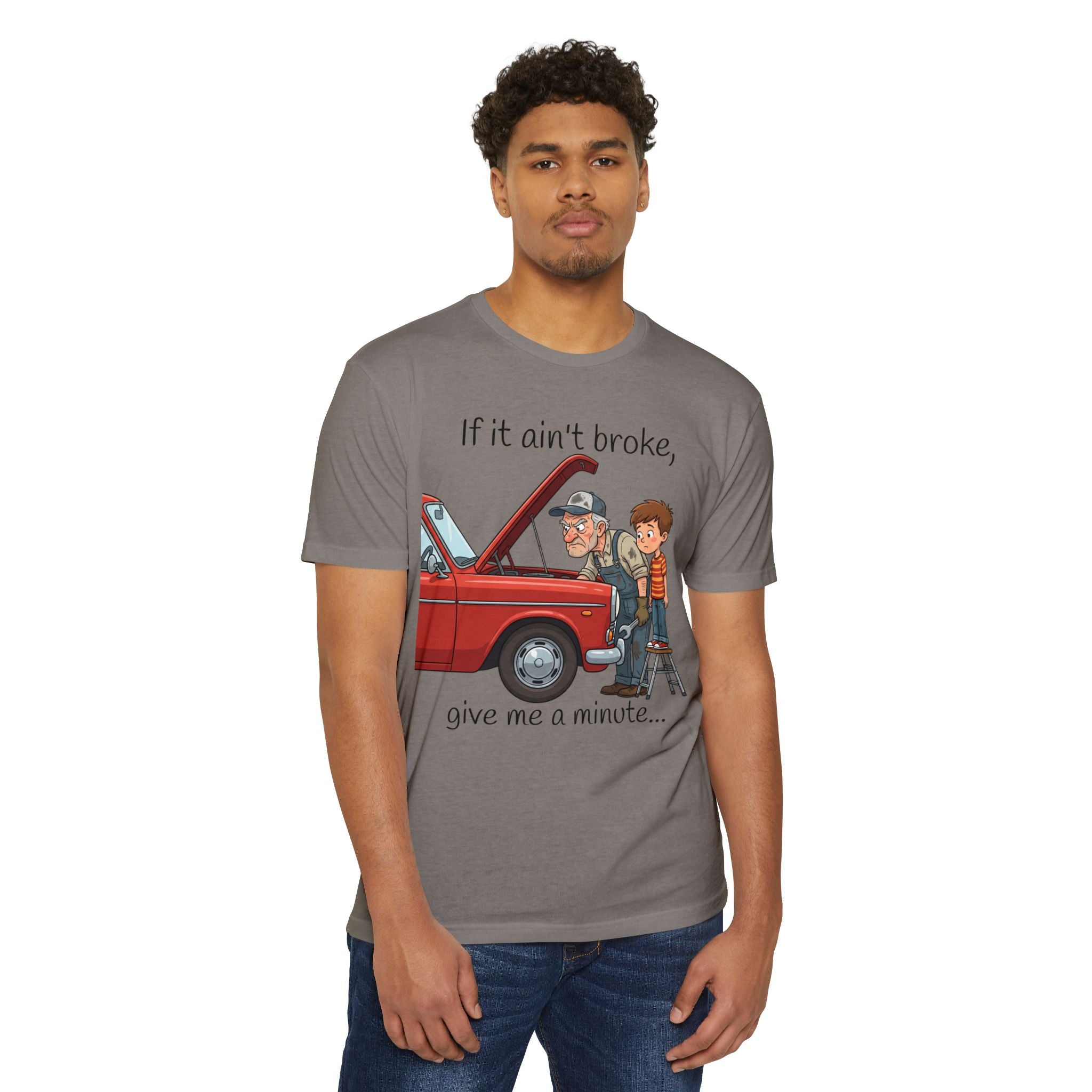 Mechanic Grandpa T-Shirt — "If it ain't broke, give me a minute" Vintage Car Repair Tee