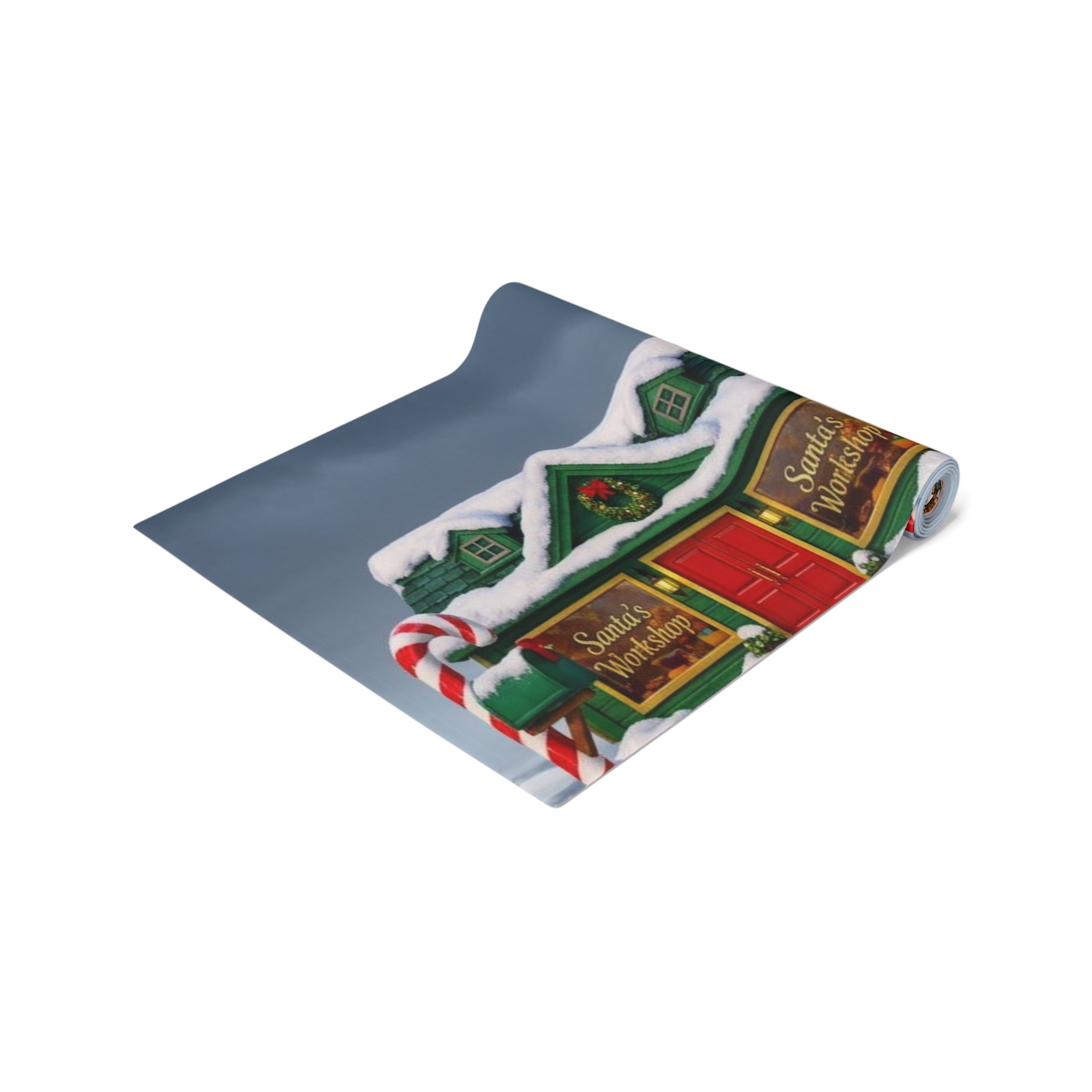 Christmas Village Scene Table Runner | Holiday Snowy Cottage Design