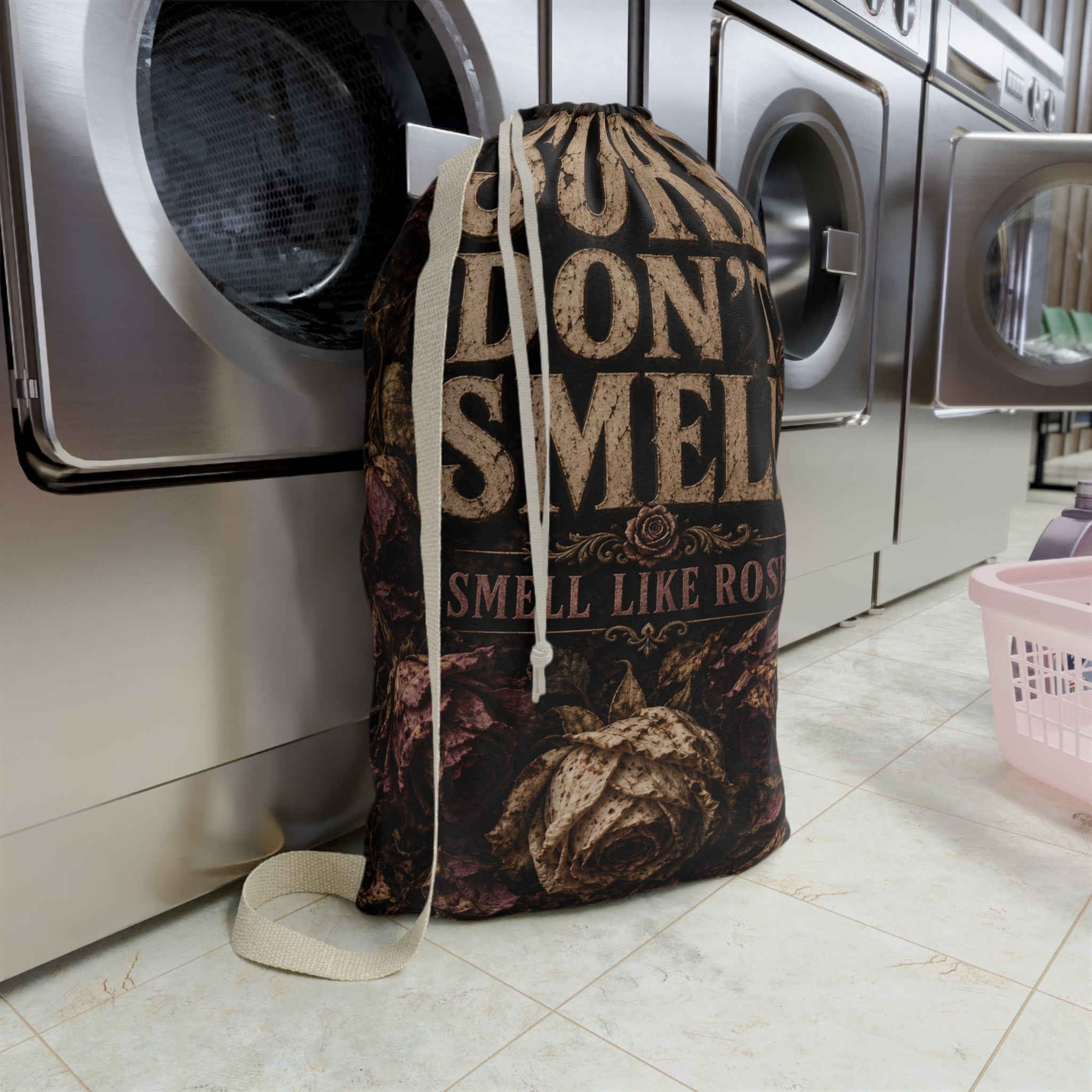 Laundry Bag — "Clothes Smell Spring Fresh" Floral Drawstring Bag
